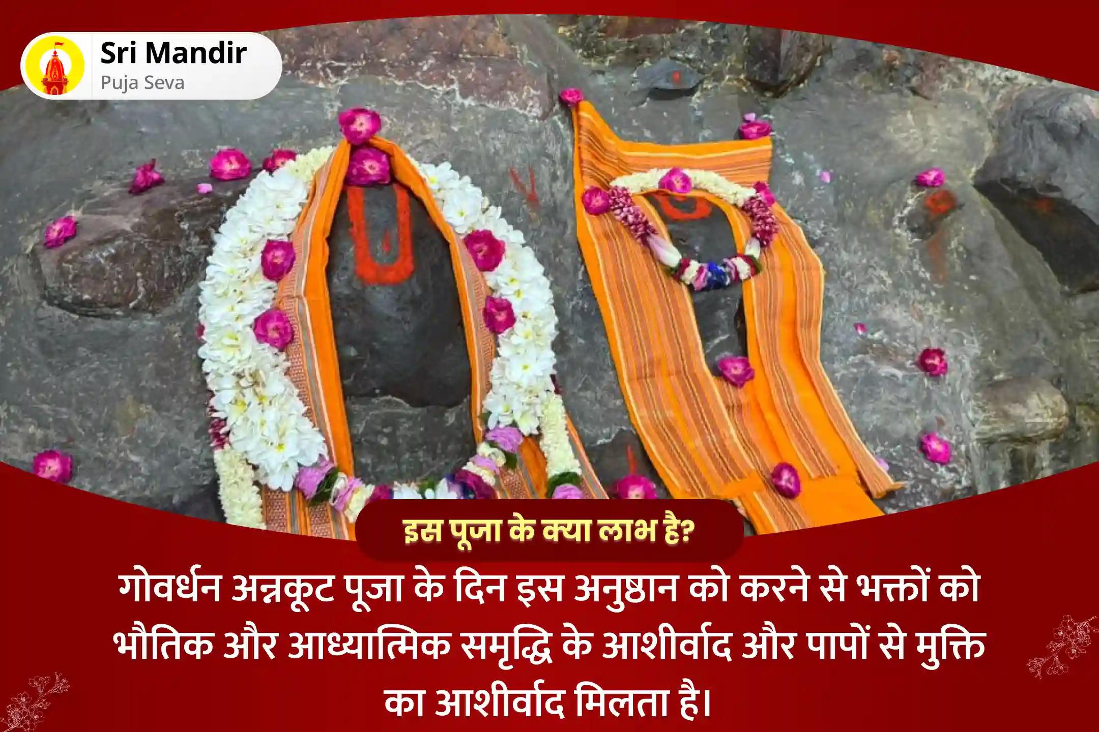 भौतिक और आध्यात्मिक समृद्धि के आशीर्वाद और पापों से मुक्ति के लिए गोवर्धन अन्नकूट पूजा मथुरा विशेष 56 भोग अर्पण, 5600 तुलसी अर्चन पूजा और अन्न दान