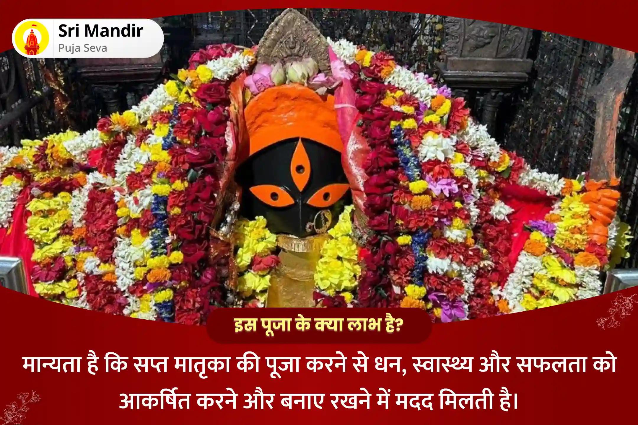 धन, स्वास्थ्य और सफलता को आकर्षित करने और बनाए रखने के लिए सप्त मातृका पूजन शक्तिपीठ 7 ब्राह्मण विशेष सप्त मातृका वैष्णवी पूजन, 11,000 चामुंडी मूल मंत्र जाप और सप्त मातृका महा हवन