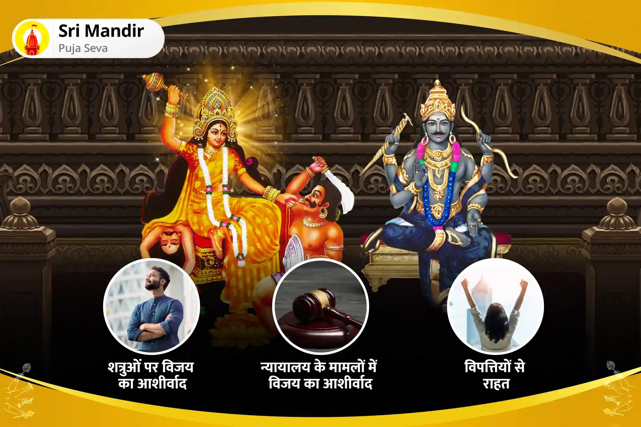 शत्रुओं एवं कोर्ट केस में विजय का आशीष पाने के लिए बगलामुखी-शनि संयुक्त विशेष माँ बगलामुखी तंत्र युक्त हवन और शनि तिल तेल अभिषेक