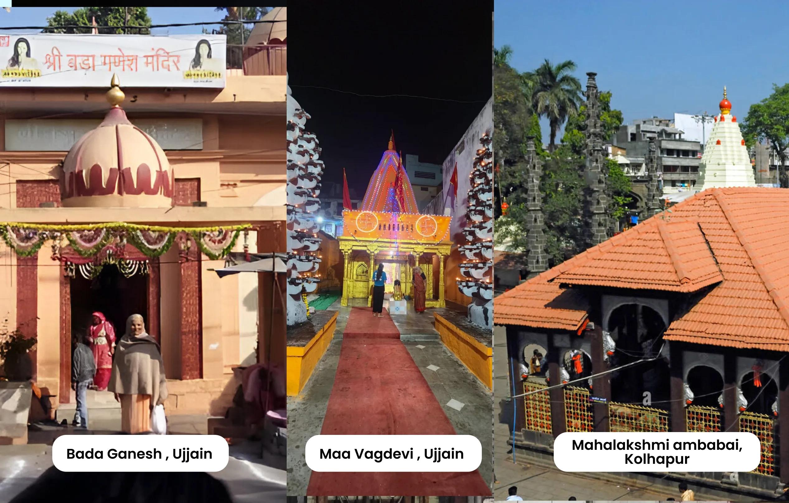 Shri Bada Ganesh Temple, Shri Vagdevi Temple, Shaktipeeth Maa Mahalakshmi Ambabai Temple, Ujjain, Kolhapur (Madhya Pradesh, Maharashtra)