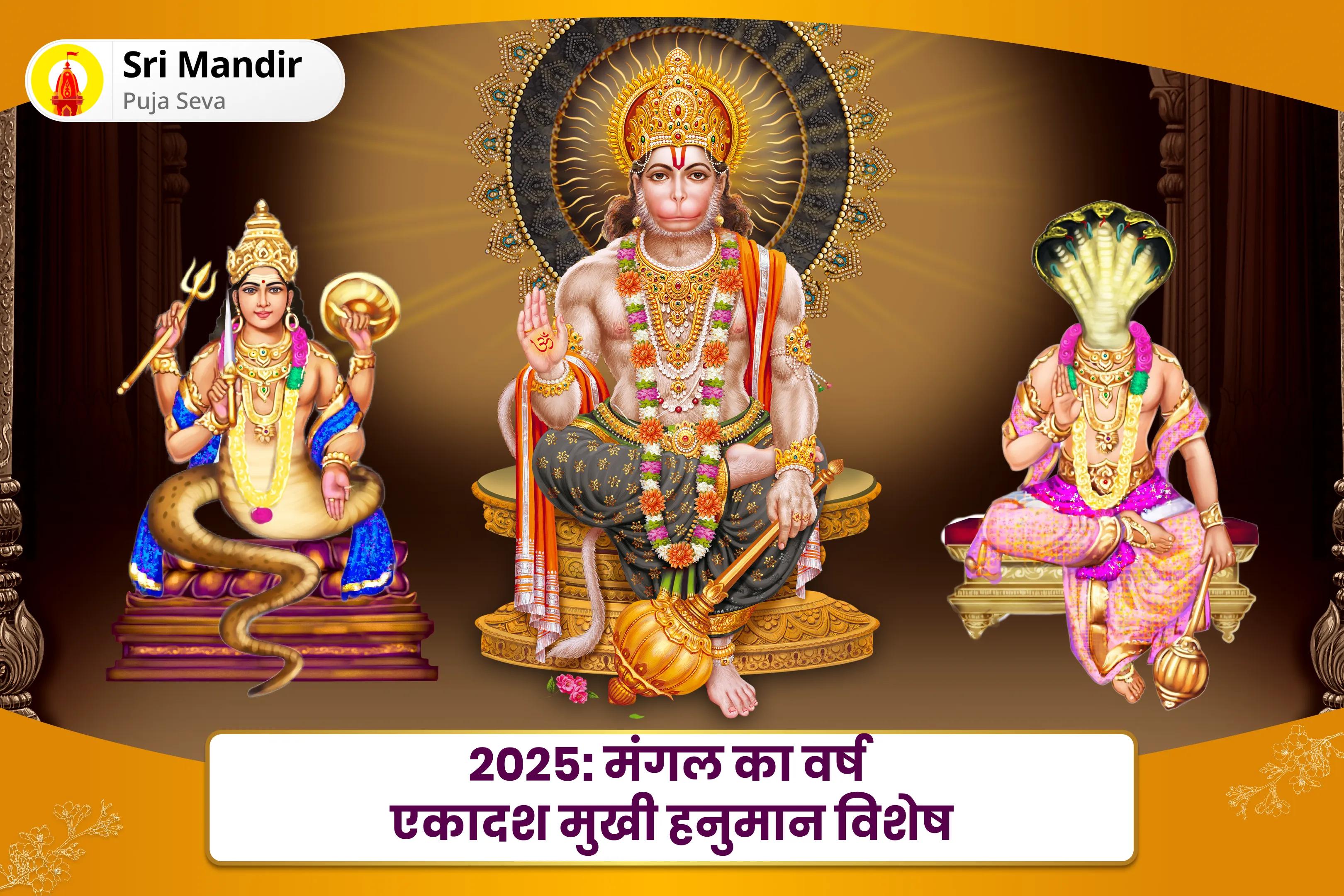 नकारात्मक शक्तियों, भ्रम और कर्म के बोझ से सुरक्षा के लिए 2025: मंगल का वर्ष एकादश मुखी हनुमान विशेष एकादश मुखी हनुमान कवच पूजा एवं मंगल-राहु शांति हवन
