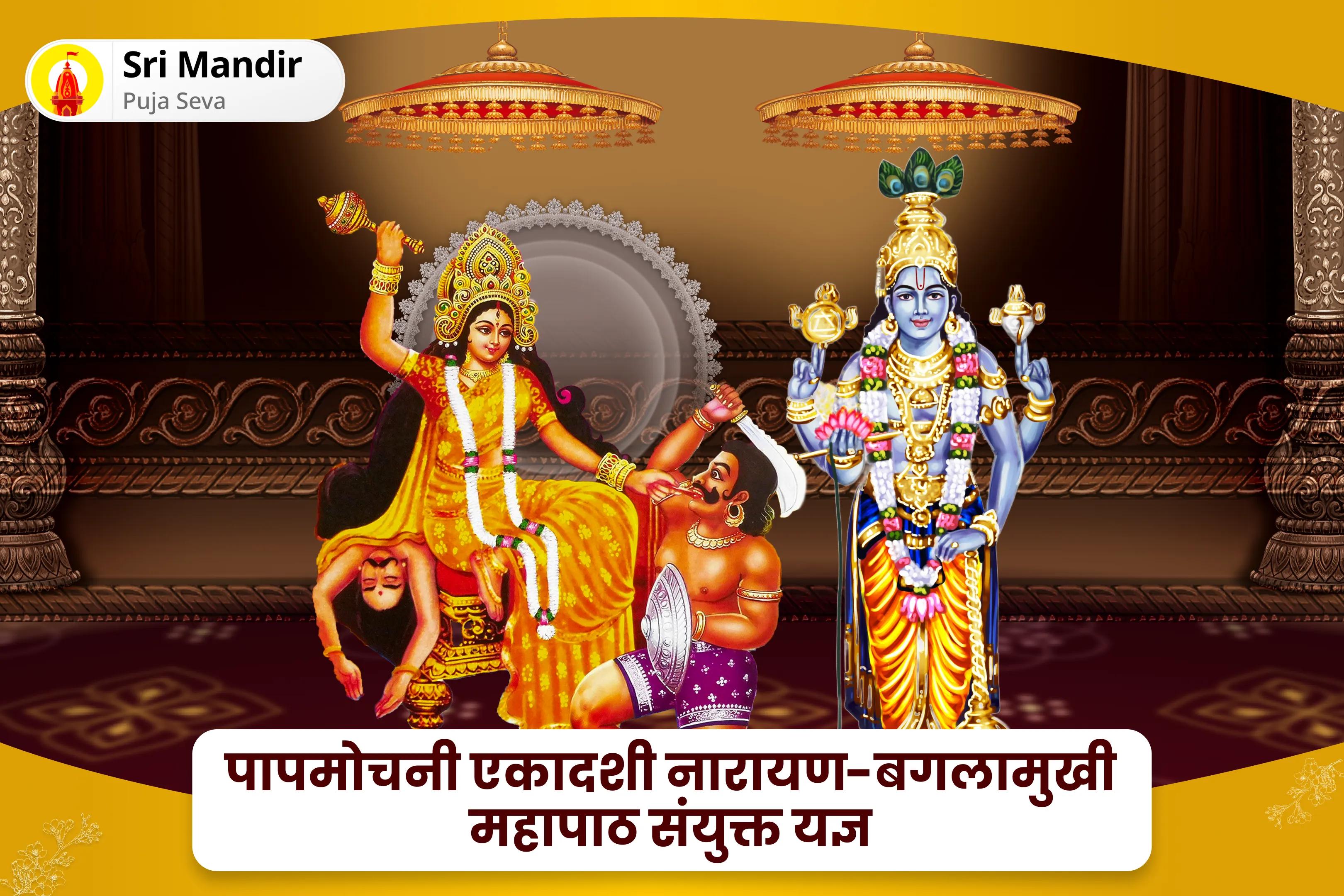 कानूनी विवादों को सुलझाने, जीत सुनिश्चित करने और दुश्मनी दूर करने के लिए  पापमोचनी एकादशी नारायण-बगलामुखी महापाठ संयुक्त यज्ञ 36,000 माँ बगलामुखी मंत्र जाप एवं नारायण सुदर्शन कवचम् यज्ञ