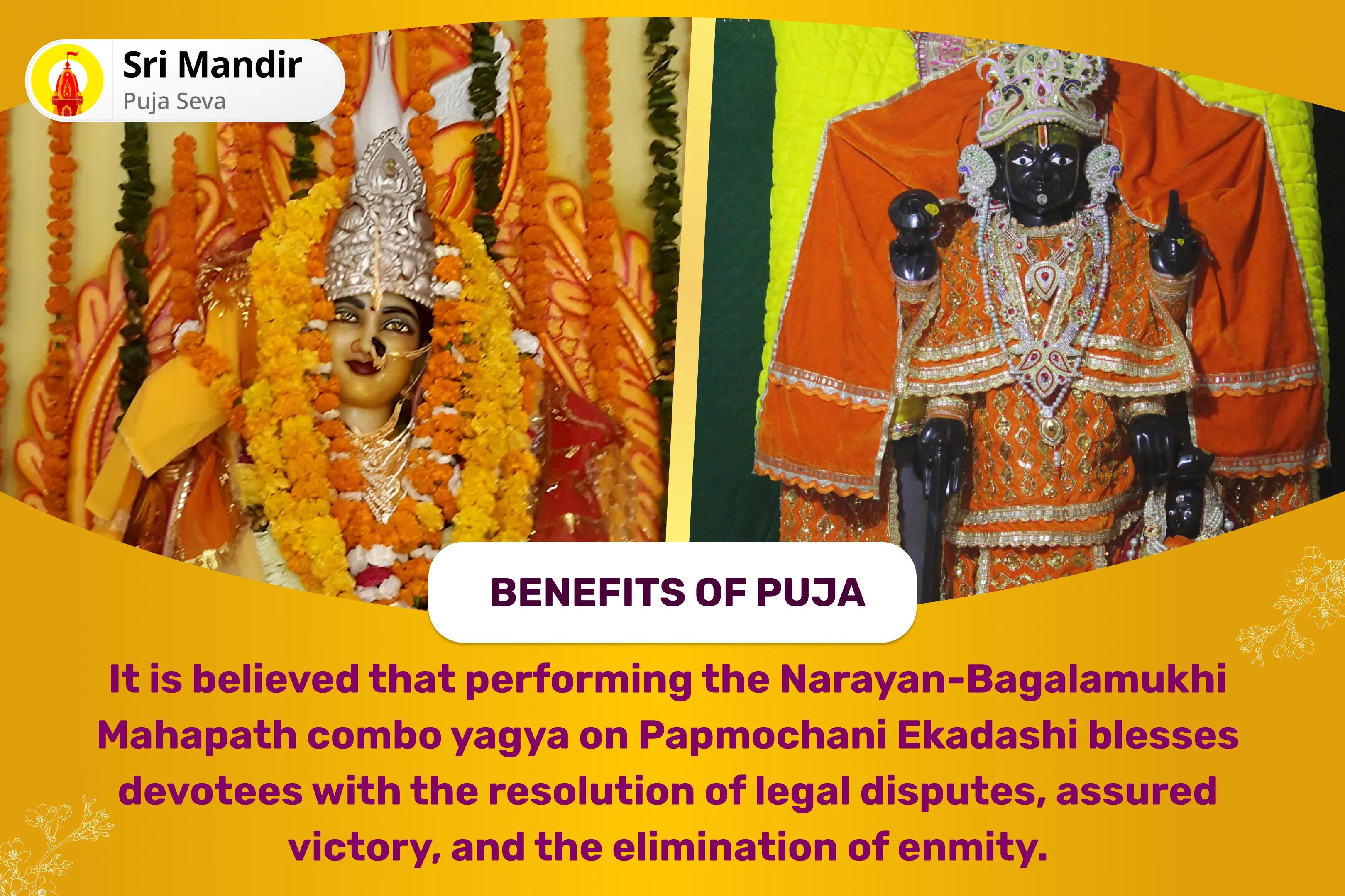 Papmochani Ekadashi Narayan-Bagalamukhi Mahapath Combo Yagya 36,000 Maa Bagalamukhi Mantra Jaap and Narayan Sudarshan Kavacham Yagya for Resolving Legal Battles, Ensuring Victory, and Removing Enemity