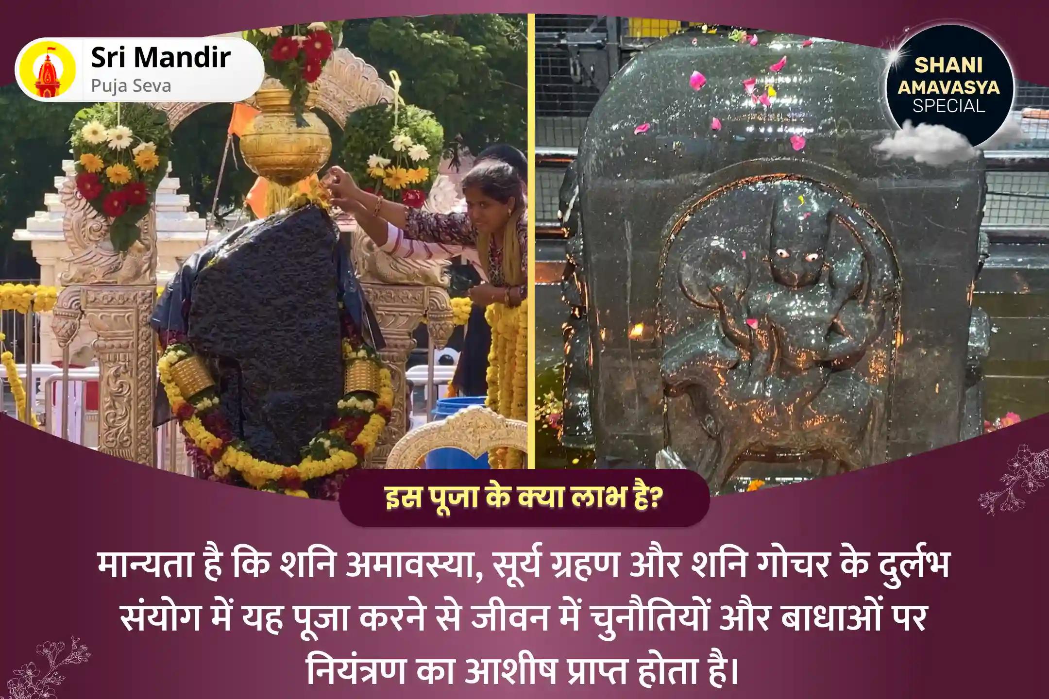 जीवन में चुनौतियों और बाधाओं पर नियंत्रण पाने के लिए शनि अमावस्या 'शनि का गोचर' विशेष शनि शिंगणापुर तिल तेल अभिषेक और कोसी कलां साढ़े साती पीड़ा शांति पूजा और यज्ञ