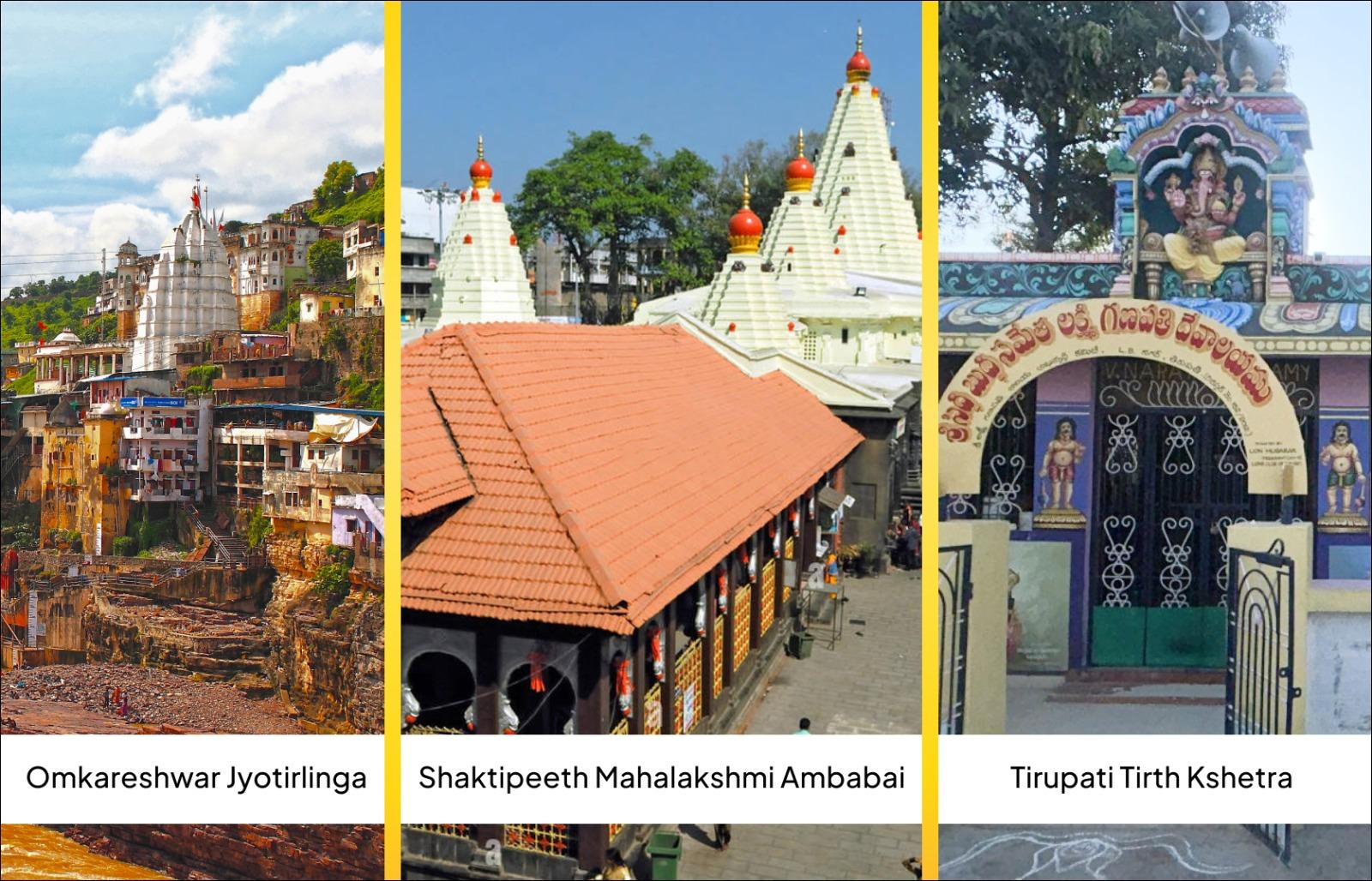 Shri Omkareshwar Jyotirlinga Temple,  Maa Shaktipeeth Mahalakshmi Ambabai Temple, Tirupati Tirth Kshetra, Khandwa, Kolhapur, Tirupati