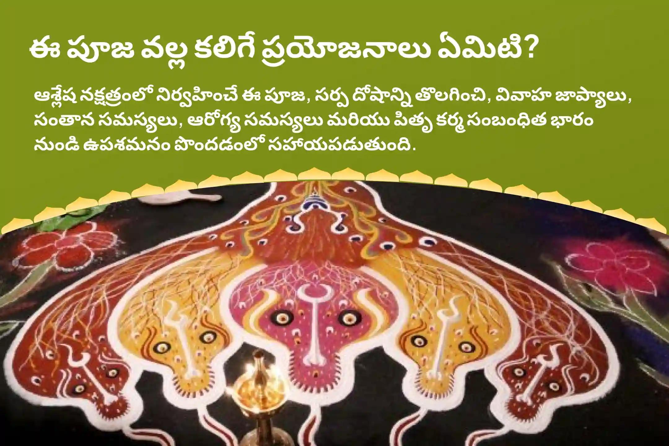 ఆశ్లేష నక్షత్రం మరియు స్కంద షష్ఠిల అరుదైన కలయిక ఆశ్లేష నాగబలి పూజ సర్ప (నాగ) దోషం యొక్క దుష్ప్రభావాలను నివారించి, కర్మ పాపాల ప్రక్షాళన చేసుకోవడం కొరకు