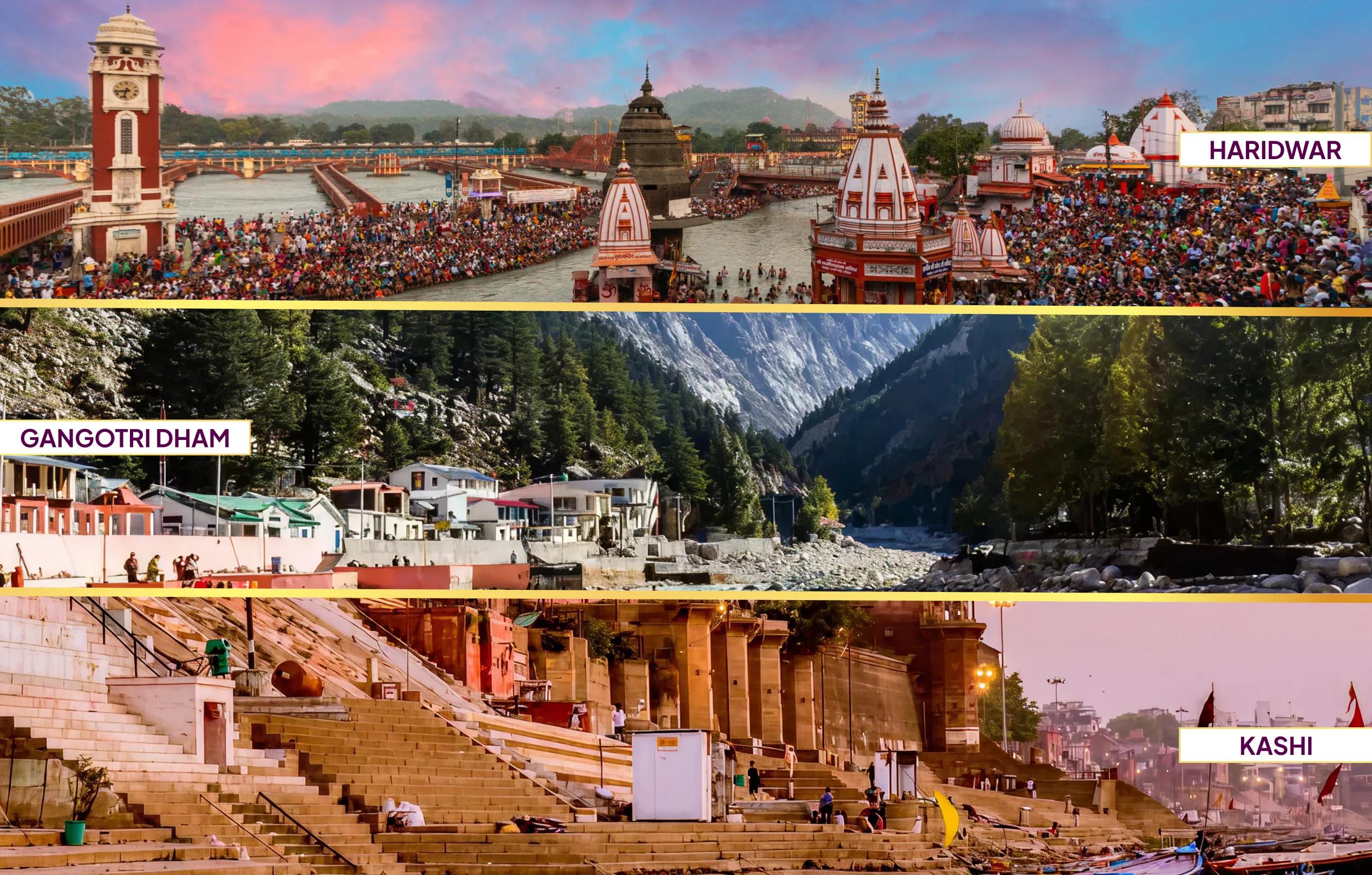गंगा घाट, अस्सी घाट, गंगा घाट,हरिद्वार, काशी (वाराणसी), गंगोत्री धाम