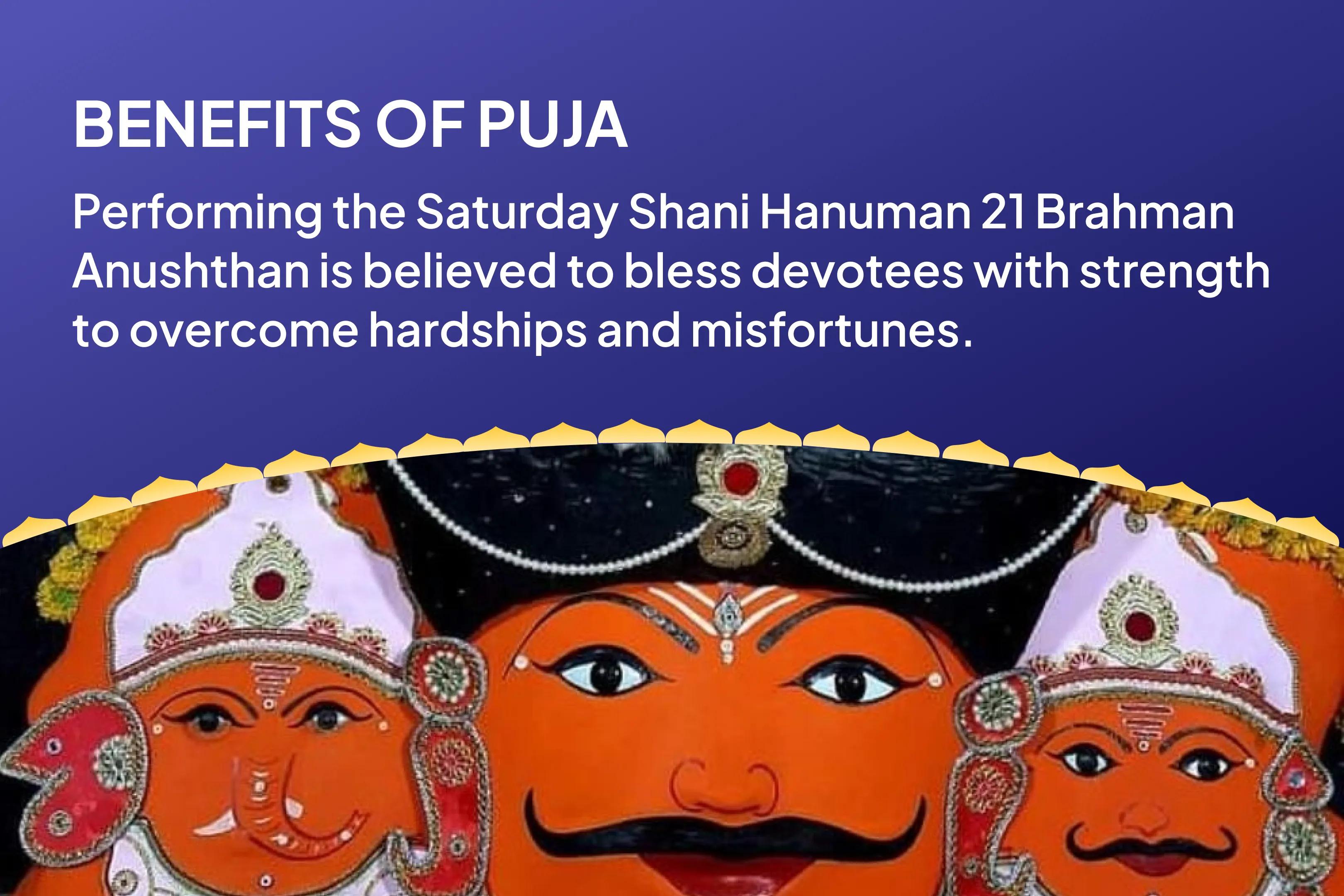 Saturday Shani Hanuman 21 Brahman Anushthan 19,000 Shani Mool Mantra Jaap and 1008 Sankat Mochan Hanuman Ashtak Path for Strength to Overcome Hardships and Misfortunes
