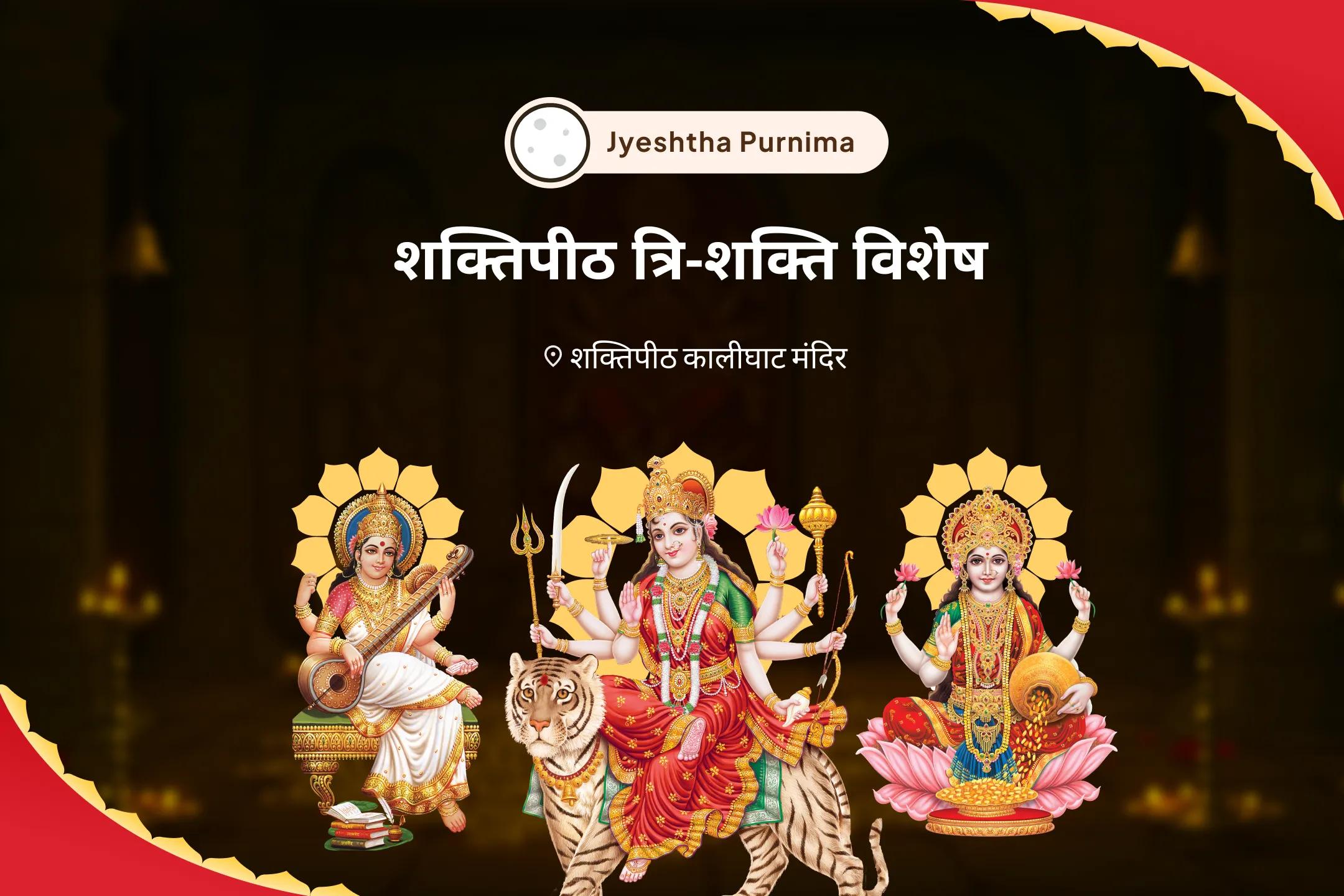शारीरिक, भौतिक और आध्यात्मिक कल्याण और प्रचुरता के लिए शक्तिपीठ त्रि-शक्ति ज्येष्ठ पूर्णिमा विशेष 11,000 दुर्गा बीज मंत्र जाप, अष्ट लक्ष्मी यज्ञ एवं सरस्वती वंदना