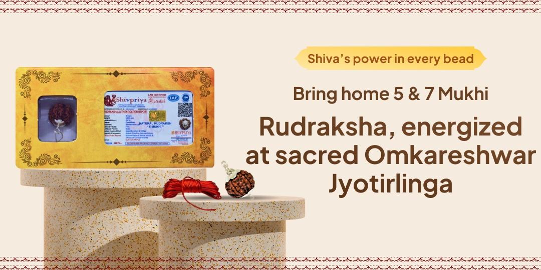🕉️ Blessed with the power of Shivtatva — bring home 5 & 7 Mukhi Rudraksha, energized at the sacred and renowned Omkareshwar Jyotirlinga!