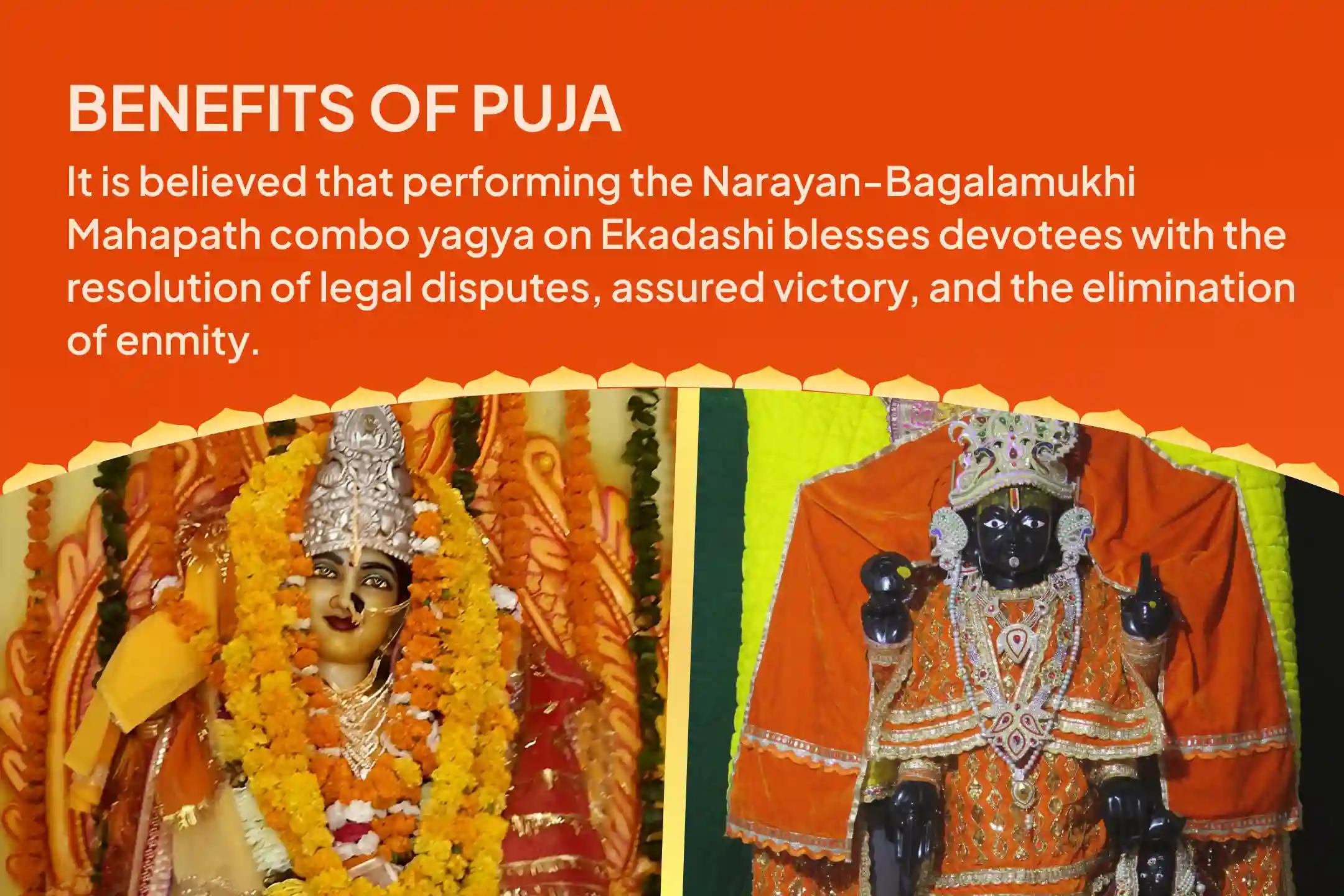Ekadashi Narayan-Bagalamukhi Mahapath Combo Yagya 36,000 Maa Bagalamukhi Mantra Jaap and Narayan Sudarshan Kavacham Yagya For Resolving Legal Battles, Ensuring Victory, and Removing Enmity