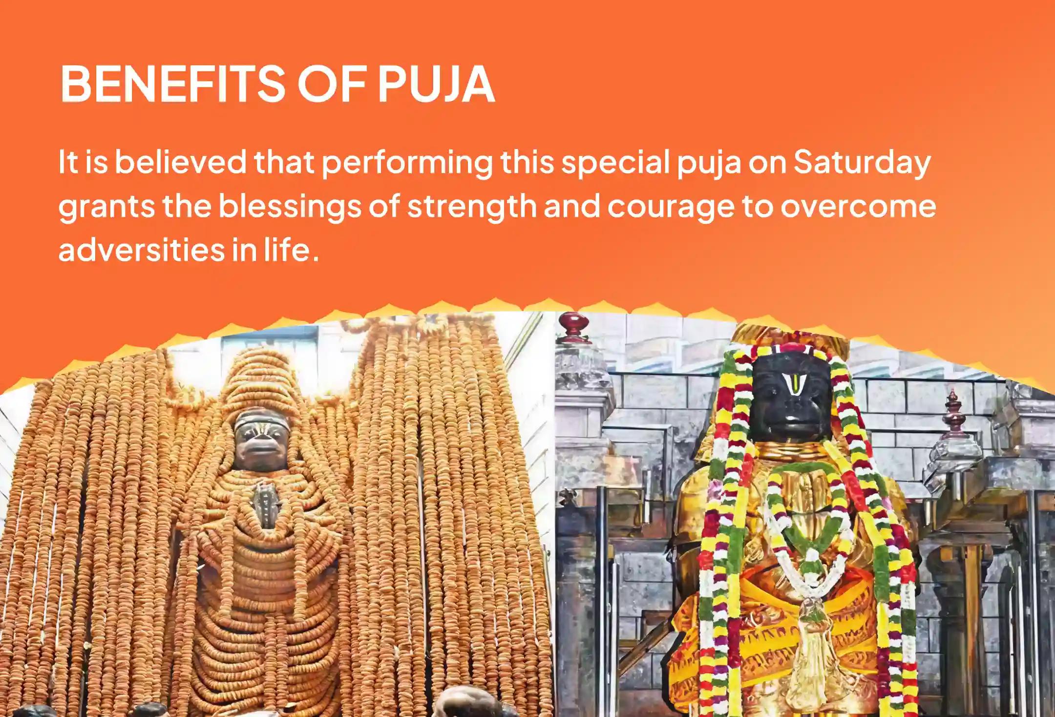 Participate in the Anjaneya Aaku Puja Special Anjaneya Anjaneya Swamy Sindhoor Archana, 108 Vada Mala Archanai, and Aaku Puja for the courage and protection of Anjaneya Swamy to remove obstacles.