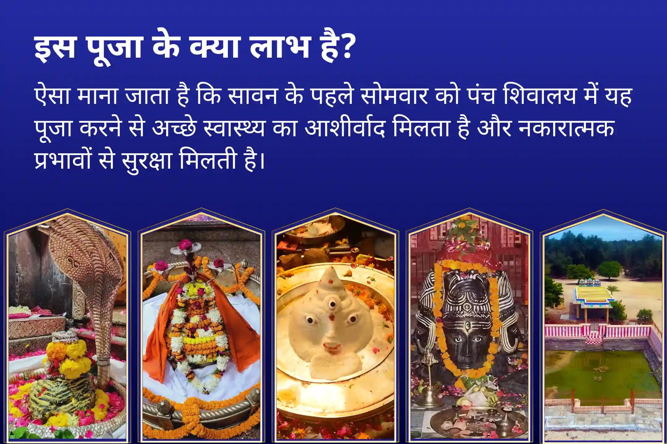 अच्छे स्वास्थ्य के आशीर्वाद और नकारात्मक प्रभावों से सुरक्षा के लिए श्रावण पहला सोमवार - पंच शिवालय संयुक्त विशेष पांच पवित्र शिवालयों में पंच तत्व (पृथ्वी, जल, वायु, आकाश, अग्नि) महा रुद्राभिषेक