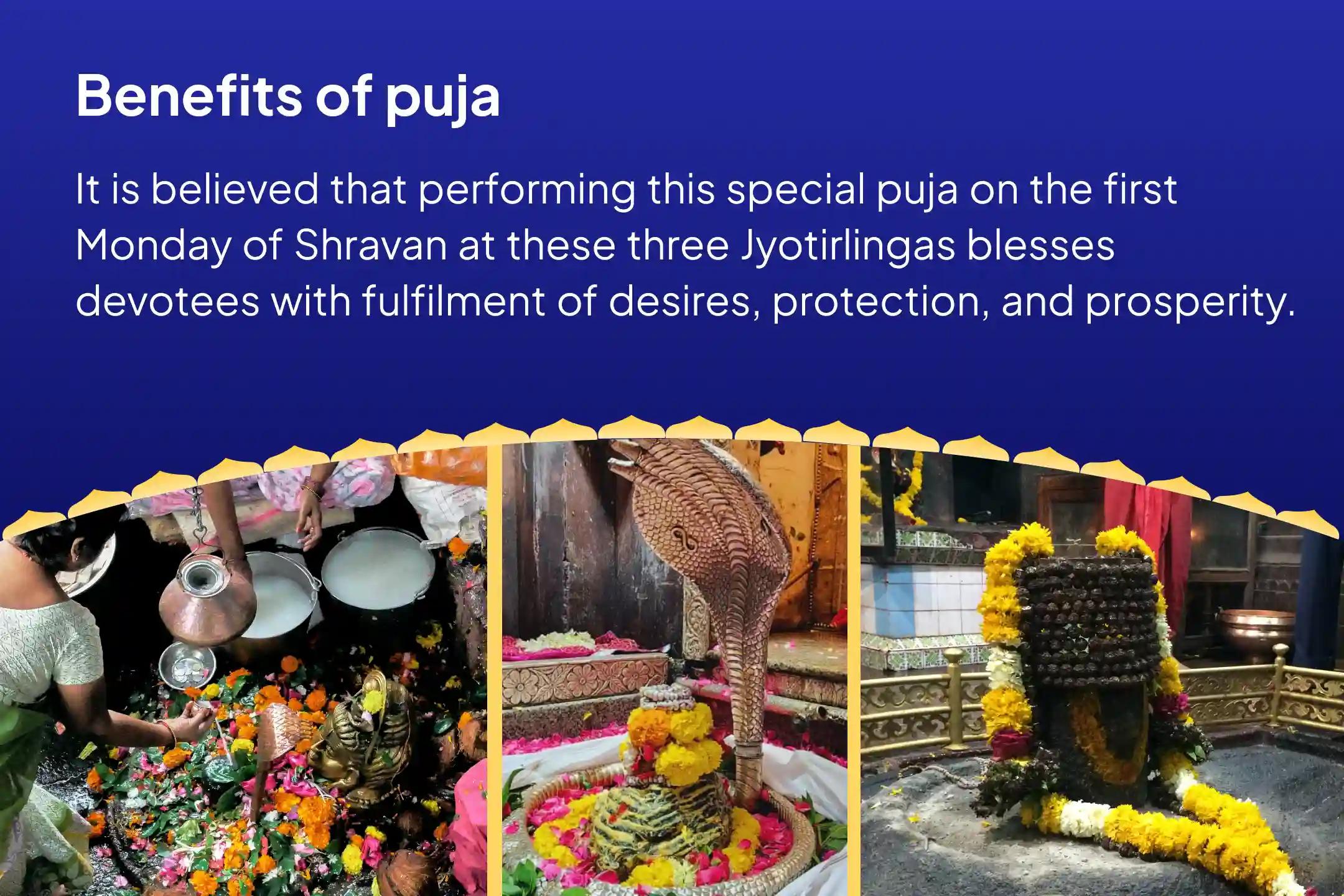 Shravan’s Grandest Offering – 3 Jyotirlingas. 1 Divine Tradition and Mahadev Shravan's First Somvar 3 Jyotirlinga Trimbakeshwar, Omkareshwar, and Grishneshwar Rudrabhishek For Fulfilment of Desires, Protection, and Prosperity