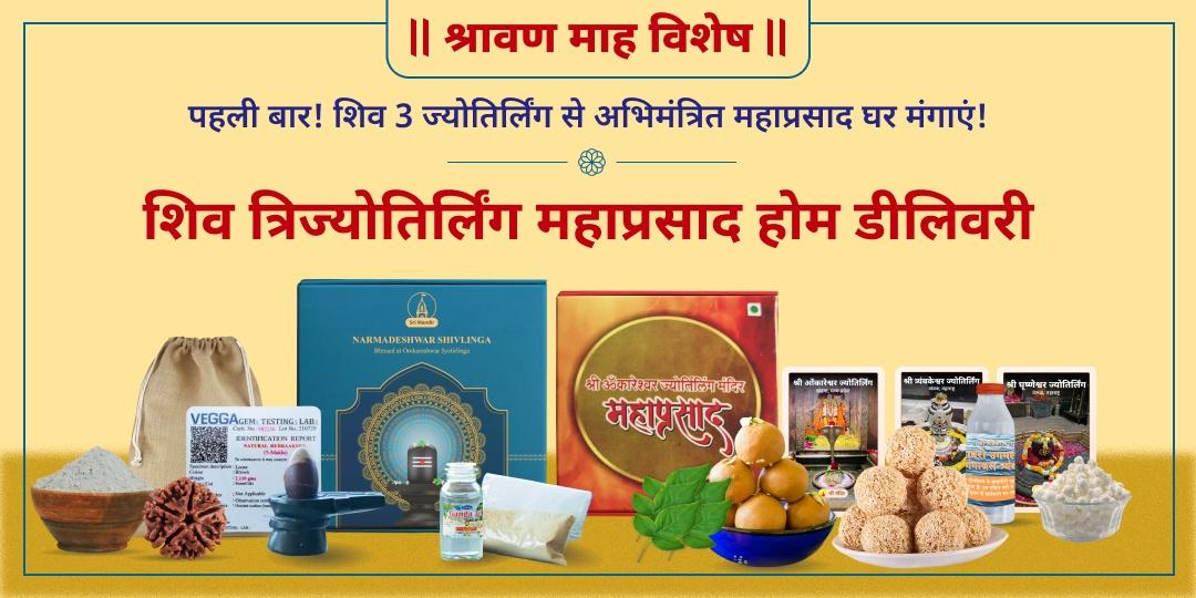 श्रावण माह के दौरान शिव जी के 3 ज्योतिर्लिंग से अभिमंत्रित महाप्रसाद, रुद्राक्ष एवं नर्मदेश्वर शिवलिंग घर मंगाएं।