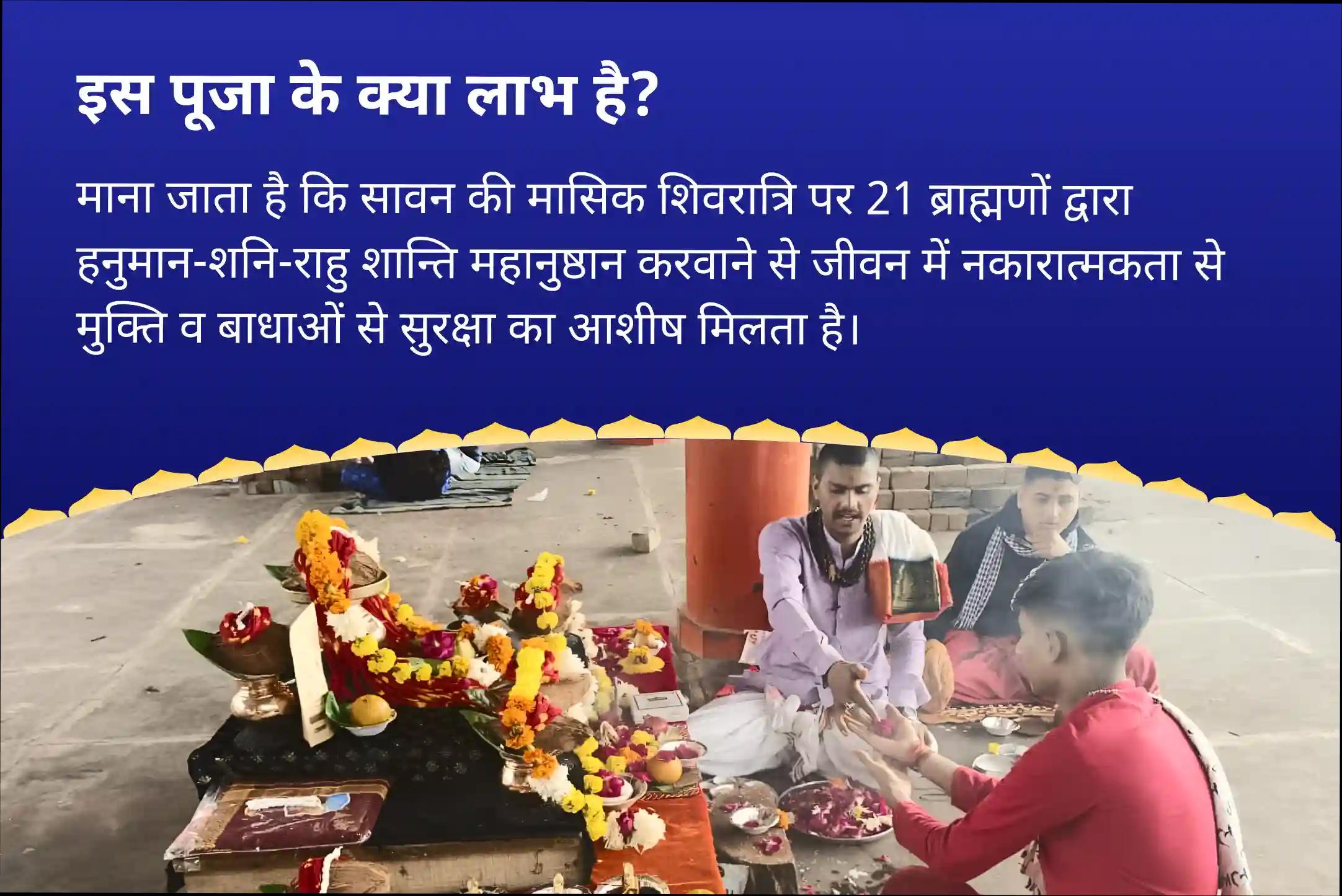 जीवन में नकारात्मकता को दूर करने और बाधाओं से सुरक्षा के लिए सावन मासिक शिवरात्रि- हनुमान शनि-राहु शांति 21 ब्राह्मण महानुष्ठान जीवन में नकारात्मकता को दूर करने और बाधाओं से सुरक्षा के लिए 