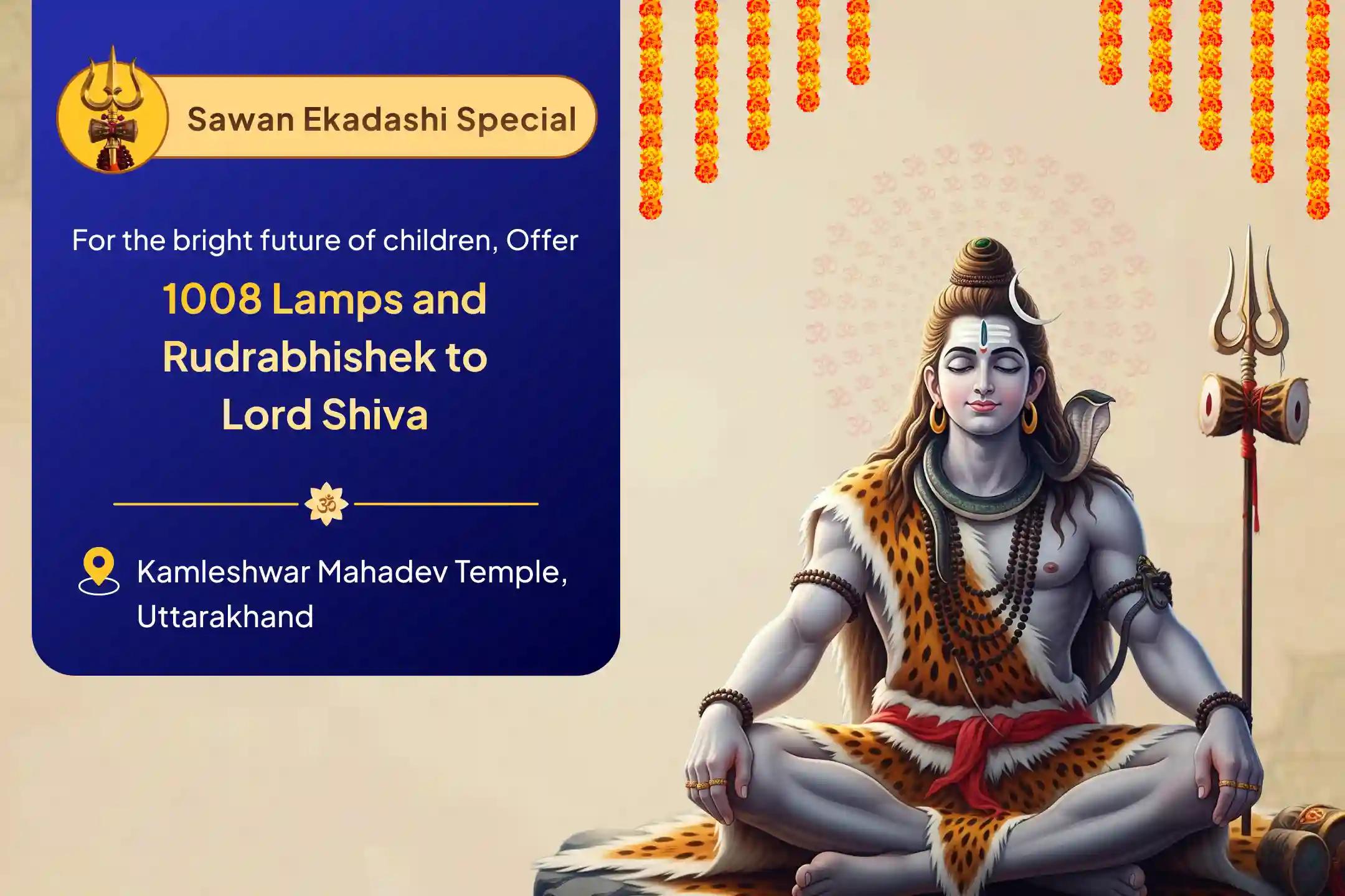 Sawan Kamleshwar Mahadev Ekadashi Special Kamleshwar Mahadev 1008 Deepotsav with 11 Kamal Archana and Rudrabhishek Blessings for Children's Health and Life Path