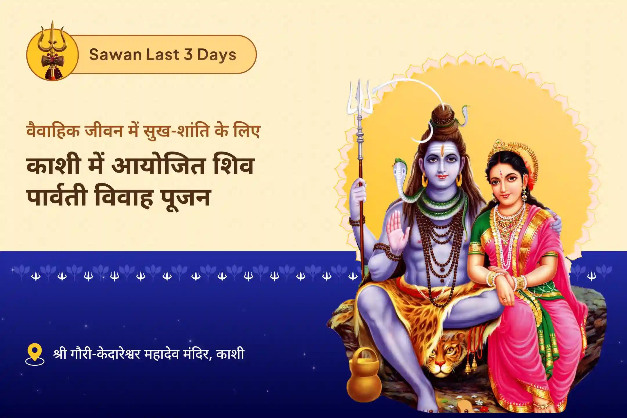 वैवाहिक सद्भाव, रिश्ते में स्थिरता और प्रेम आशीर्वाद के लिए सावन आखिरी सोमवार काशी विशेष- अर्धनारीश्वर और पार्वती पूजन शिव पार्वती विवाह पूजन, देवी महात्म्य पाठ और अर्धनारीश्वर पूजा