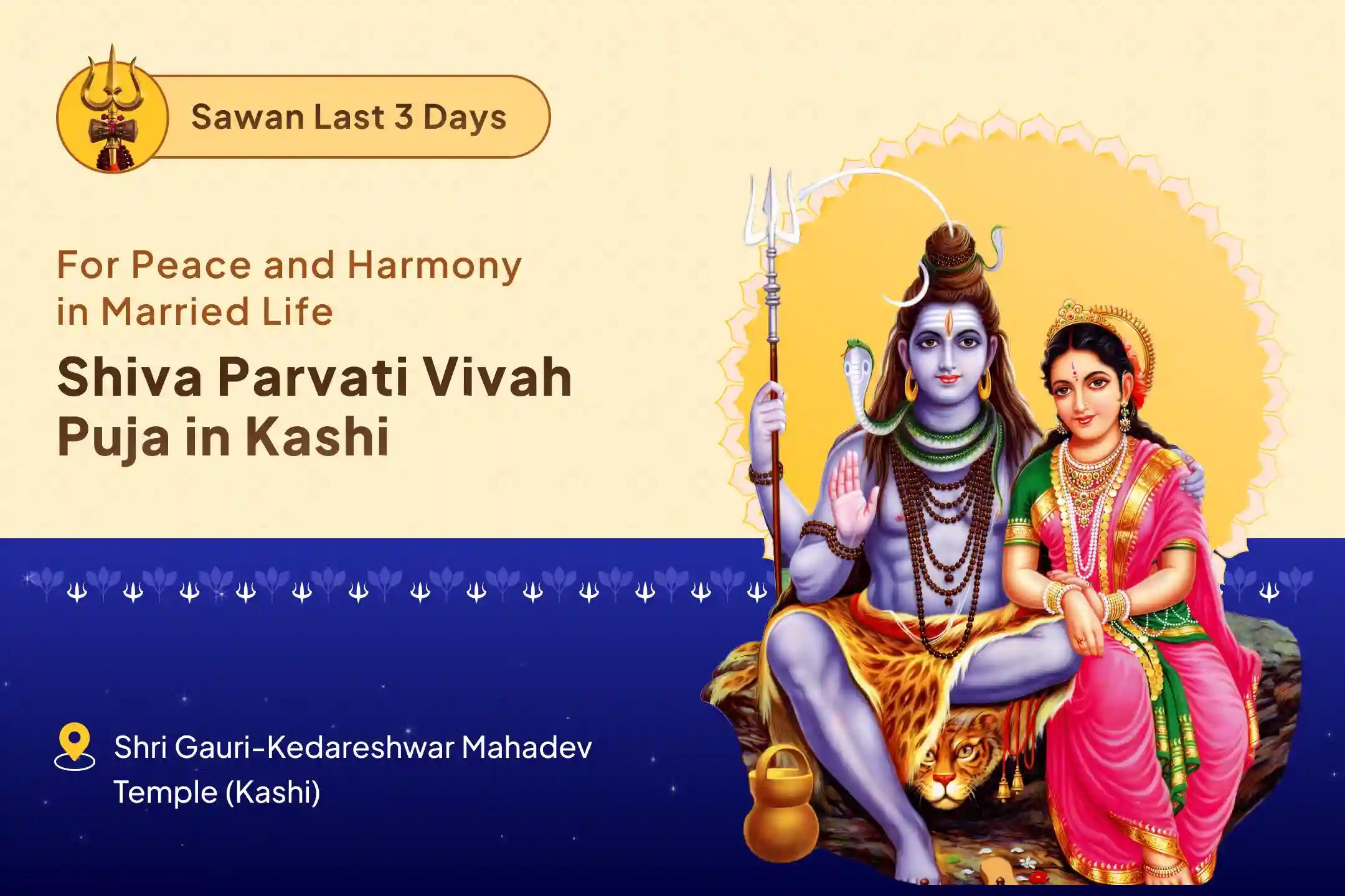 Last Sawan Monday Kashi Special Ardhanarishwar and Parvati Worship Shiva-Parvati Vivah Puja, Devi Mahatmyam Recitation, and Ardhanarishwar Puja for marital harmony, relationship stability, and blessings of love