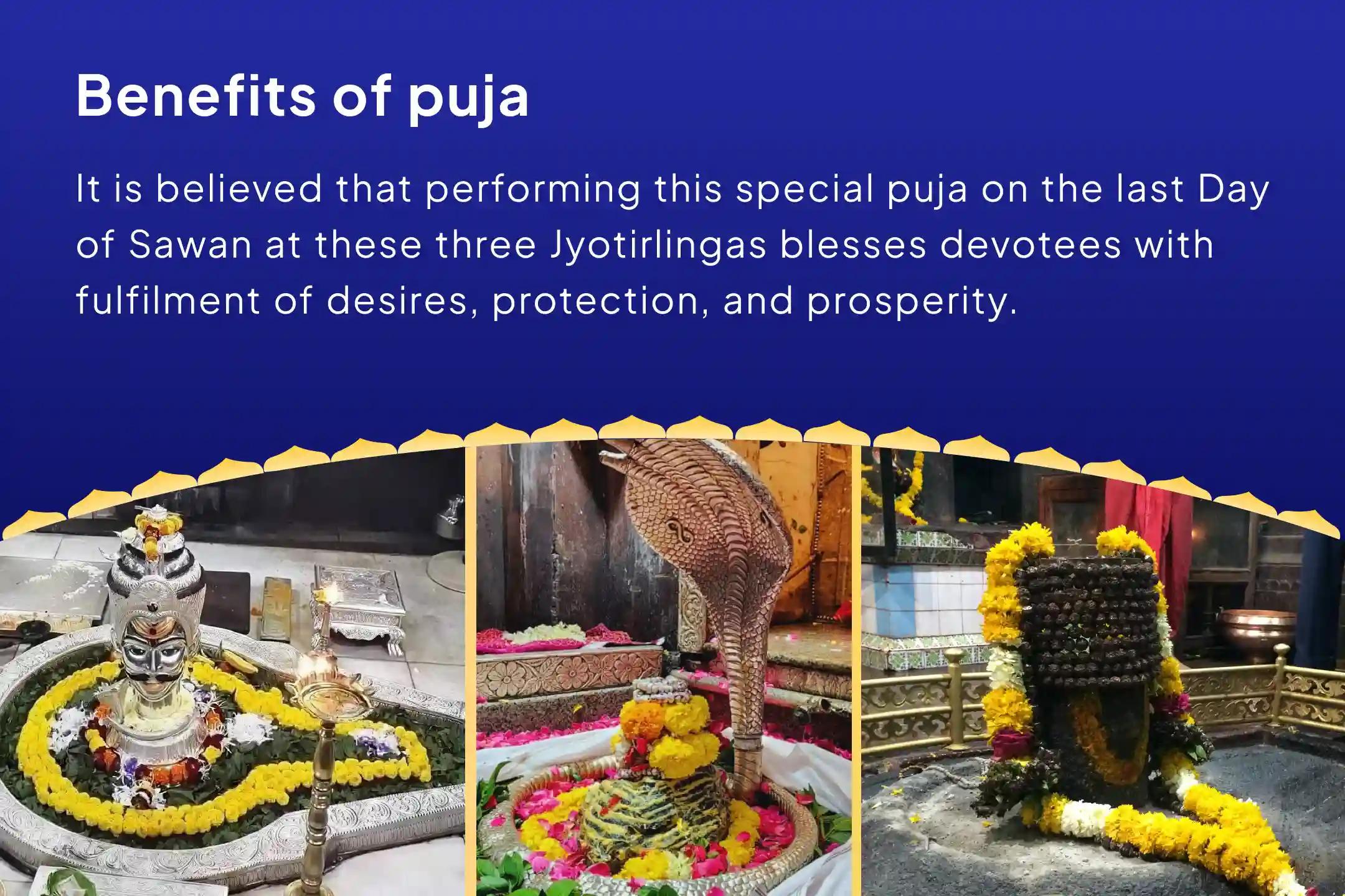 Last Day Grandest Offering – 3 Jyotirlingas. 1 Mahadev Sawan's Last Day - 3 Jyotirlinga Trimbakeshwar, Omkareshwar, and Grishneshwar Rudrabhishek for Fulfilment of Desires, Protection, and Prosperity
