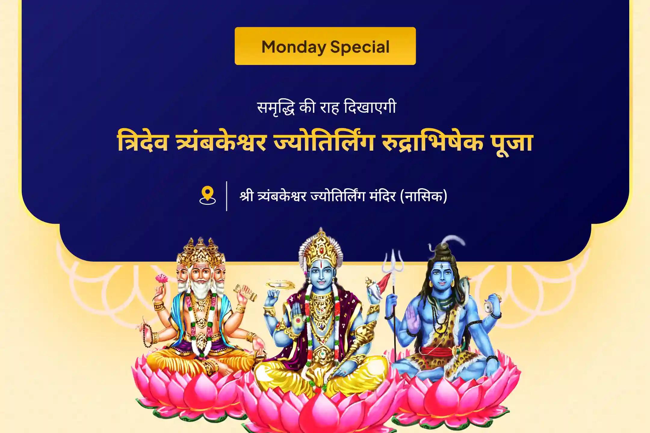 समृद्धि, जीवन में उद्देश्य और भौतिक बाधाओं से राहत के आशीर्वाद के लिए त्र्यंबकेश्वर ज्योतिर्लिंग विशेष ब्रह्मा, विष्णु, महेश ज्योतिर्लिंग रुद्राभिषेक
