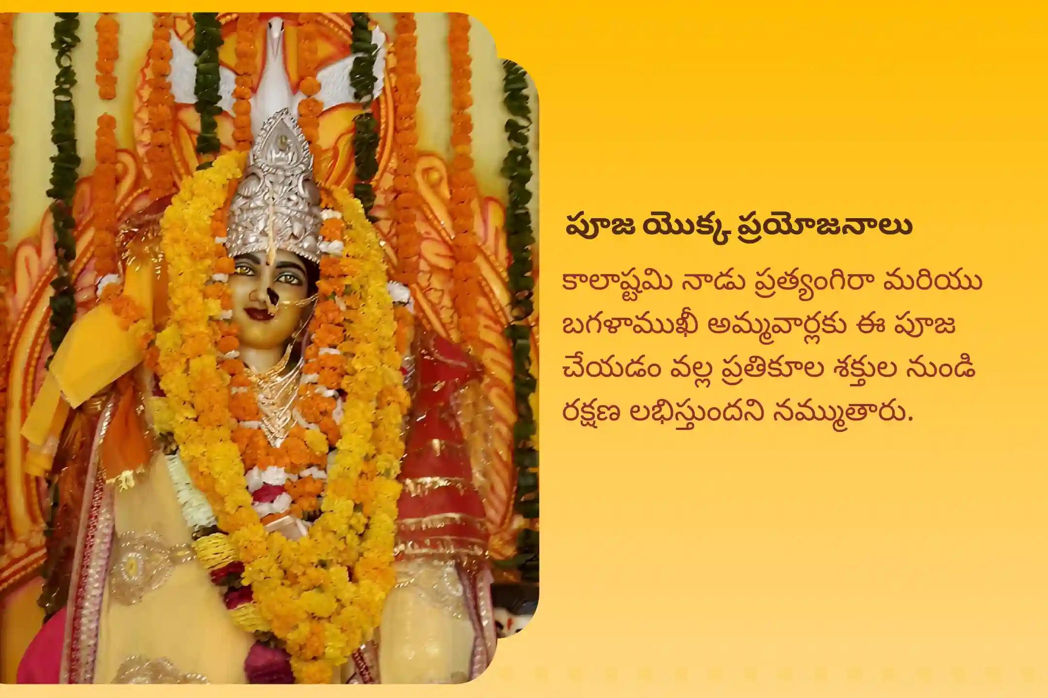 దేవి రక్షణ కోసం, ప్రతికూల శక్తులు మరియు వాటి ప్రభావాలను దూరం చేయడానికి కాలాష్టమి మహావిద్యా 36 బ్రాహ్మణ మహానుష్ఠానం బగళాముఖీ-ప్రత్యంగిరా కవచ పారాయణం, 1,25,000 బగళాముఖీ మూల మంత్ర జపం మరియు హోమంలో పాల్గొనండి.