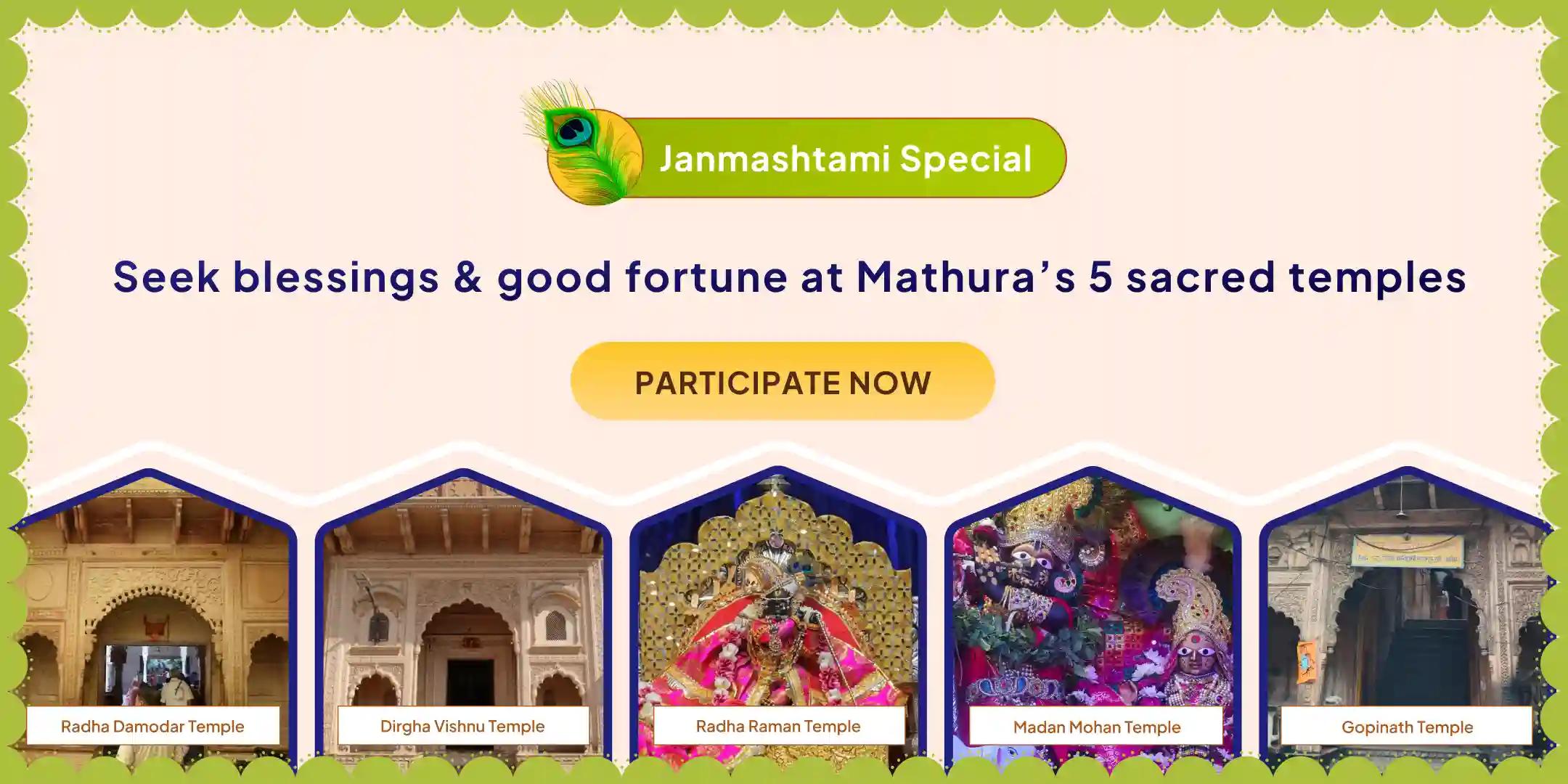 Celebrate Krishna Janmashtami Across 5 Sacred Mathura Temples -Shringar, Abhishek, Makhan Misri, Jhulanutsav & Dahi Handi Celebrations