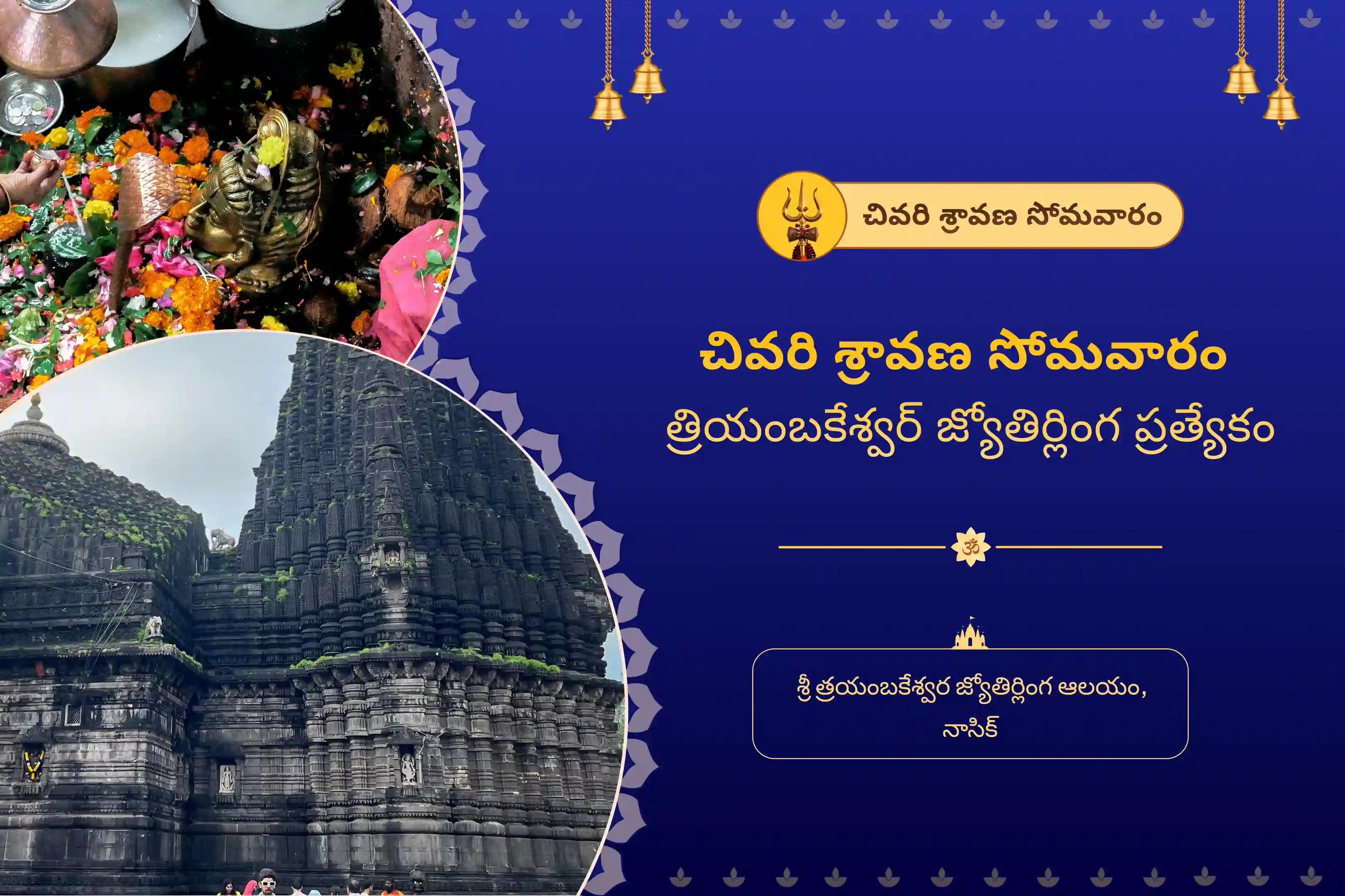 సంపద, జీవిత లక్ష్యం, మరియు భౌతిక అడ్డంకుల నుండి విముక్తికై ఆశీస్సుల కోసం చివరి శ్రావణ సోమవారం త్రియంబకేశ్వర్ జ్యోతిర్లింగ ప్రత్యేక జ్యోతిర్లింగ త్రయంబకేశ్వర రుద్రాభిషేక మహాపూజలో పాల్గొనండి.