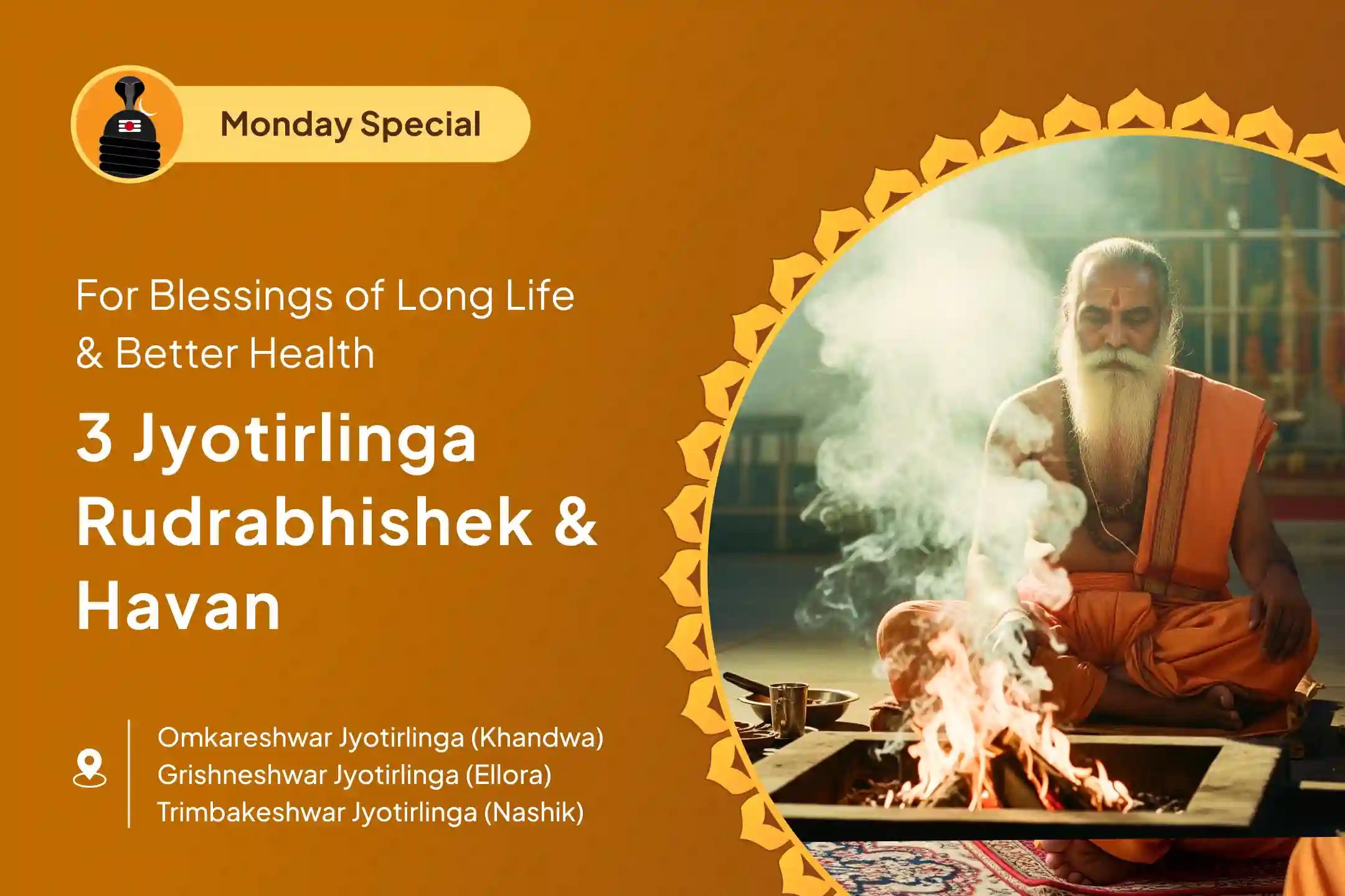 3 Jyotirlinga Combo Special 3 -  Jyotirlinga - Trimbakeshwar, Omkareshwar and Ghrishneshwar Rudrabhishek and Rudra Homam Blessings for Longevity and Better Health