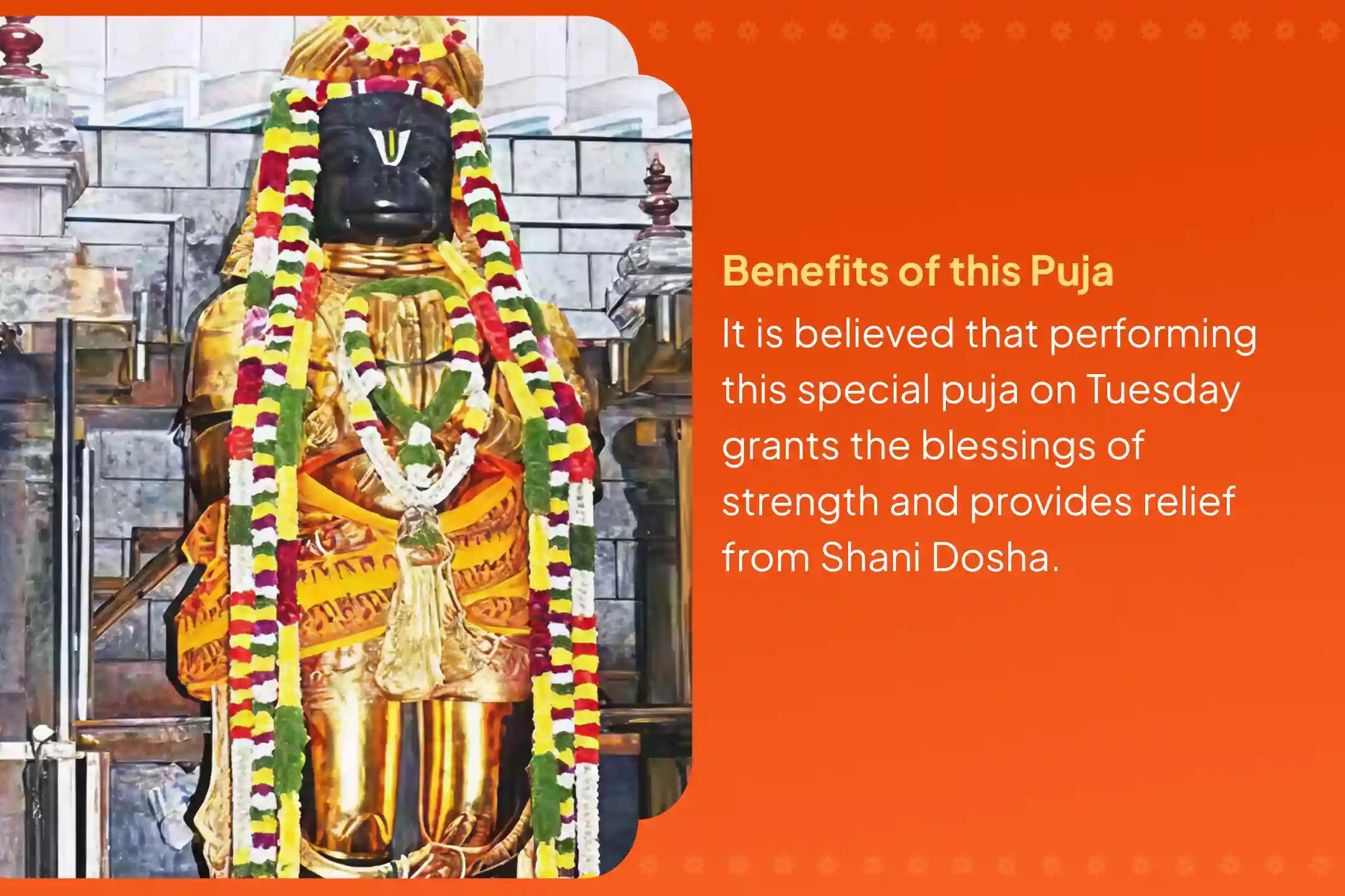Participate in the Namakkal Hanuman Anjaneya Puja Special Sindhoor Archana, 108 Vadamala Archana and Aaku Puja for relief from Shani Dosha.