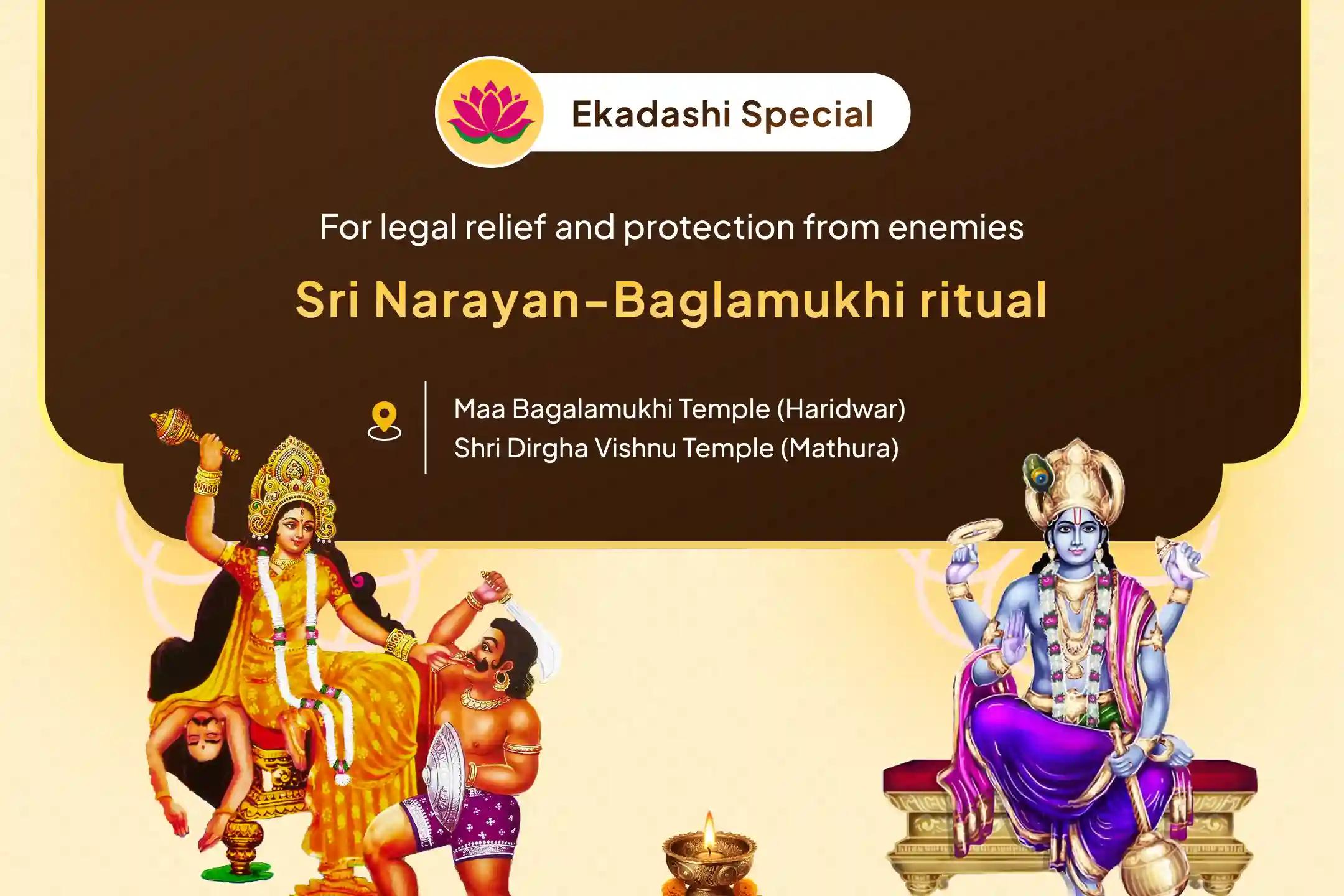 Last Ekadashi before Pitru Paksha, Baglamukhi Kavach Special 36,000 Maa Baglamukhi Mantra Jaap and Narayan Sudarshan Kavacham Yagya for Resolving Legal Battles, Ensuring Victory, and Removing Enemity