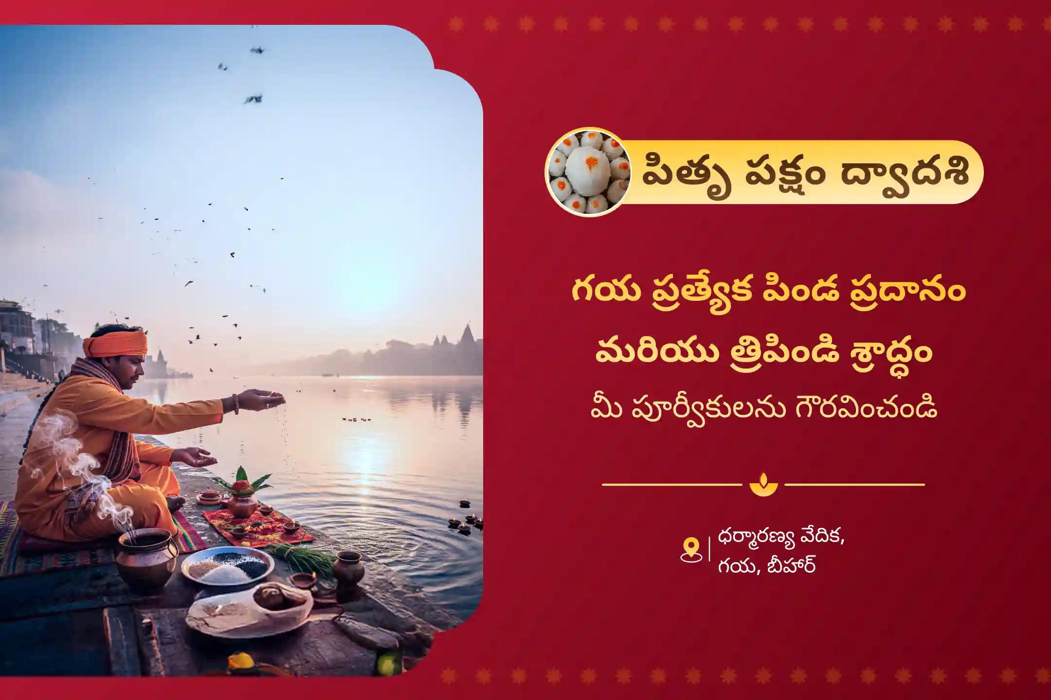 మరణించిన వారి ఆత్మల శాంతి కోసం పిండ ప్రదానం మరియు త్రిపిండి శ్రాద్ధం గయ ప్రత్యేక గయ త్రిపిండి శ్రాద్ధం, పిండ దానం మరియు పితృ తర్పణంలో పాల్గొనండి
