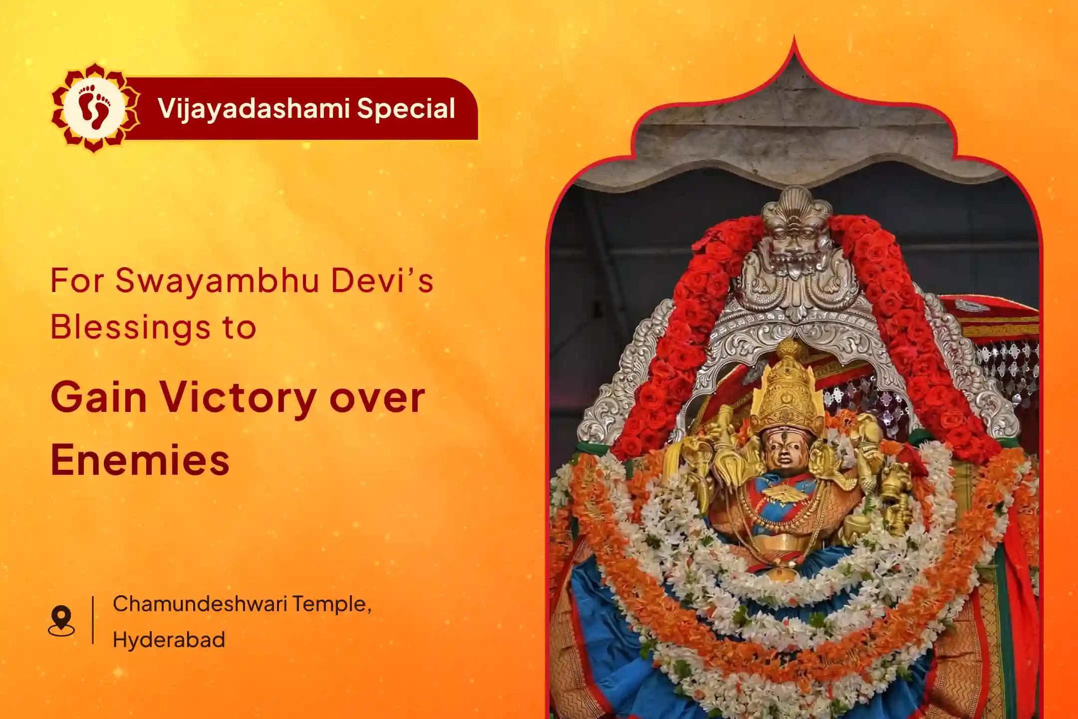Participate in the Vijayadashami Chamundeshwari Temple Special Chandika Homa and Raksha Kavach Parayanam to seek the blessings of victory over enemies