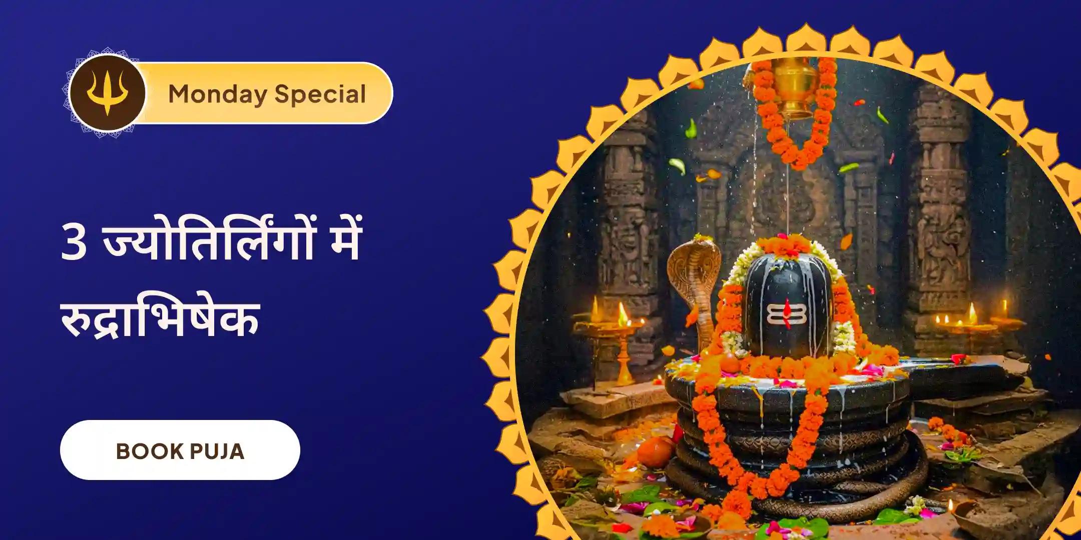3 ज्योतिर्लिंग - त्र्यंबकेश्वर, ओंकारेश्वर, घृष्णेश्वर रुद्राभिषेक और रुद्र हवन