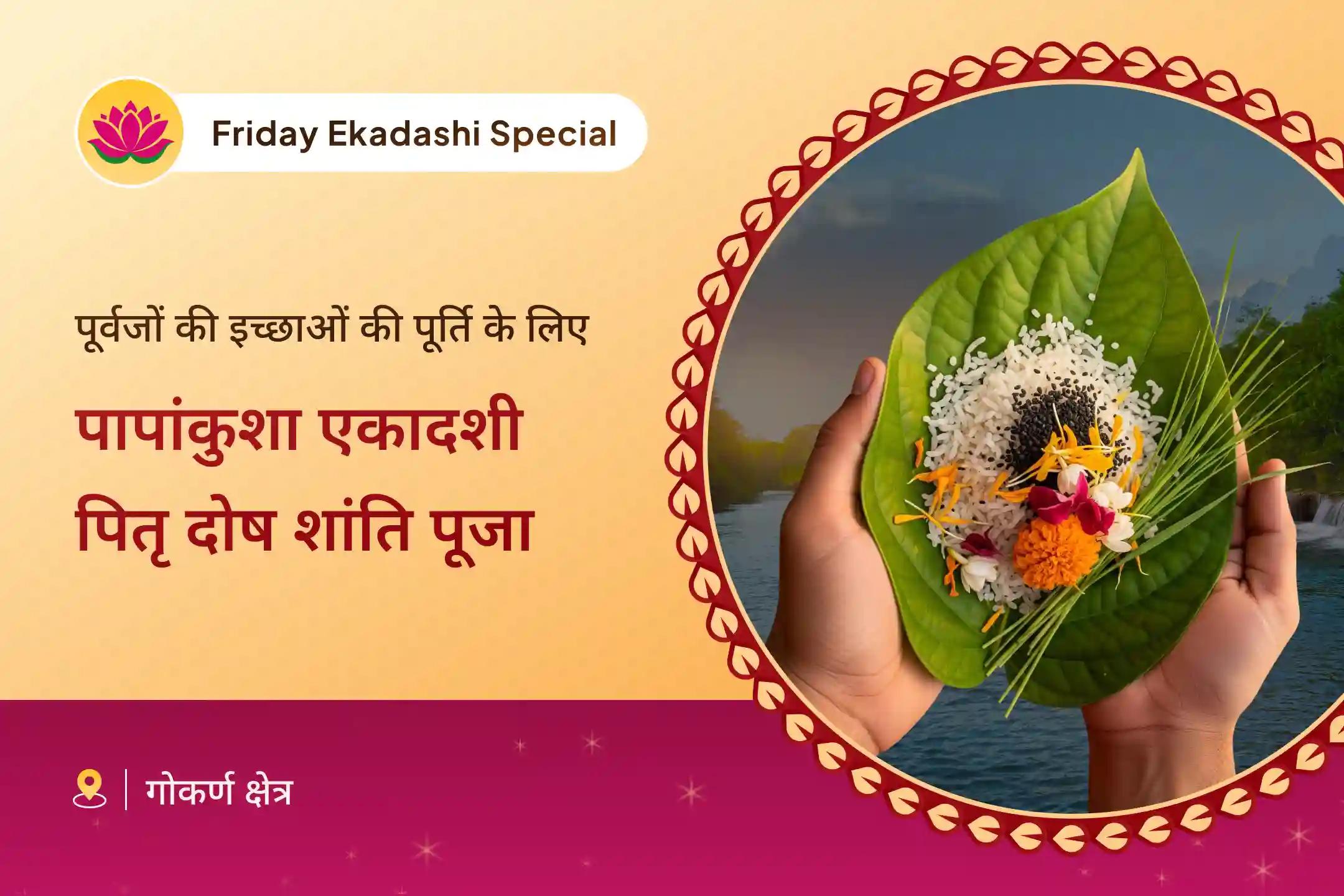 पापांकुशा एकादशी गोकर्णा विशेष नारायण बलि त्रिपिंडी श्राद्ध और पितृ दोष शांति पूजा द्वारा पूर्वजों की अधूरी इच्छाओं की पूर्ति का आशीर्वाद प्राप्त करें।