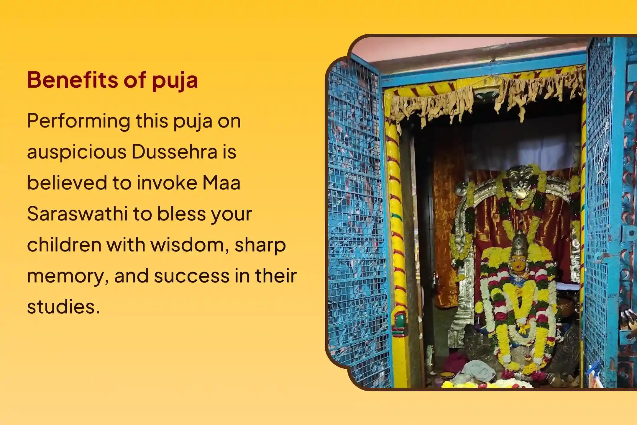 Participate in the Dussehra Saraswati Devasthanam Special Gnan Saraswati Pujan and Homam for the academic excellence of your children, and to gain knowledge
