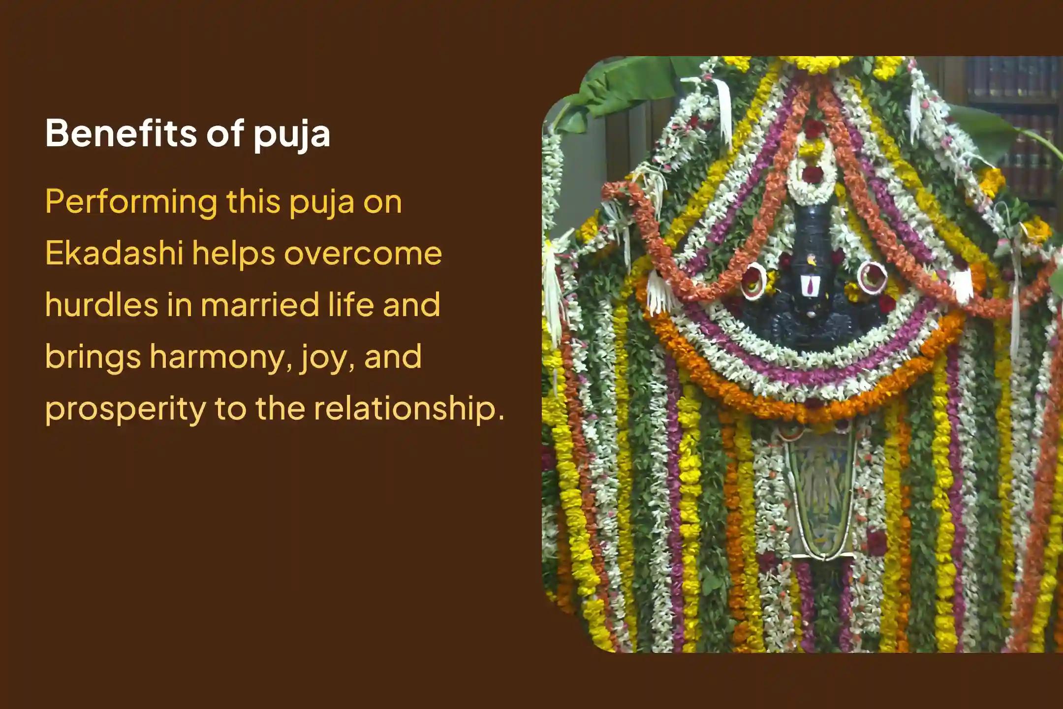 Participate in the Ekadashi Lakshmi Narayan Puja Special Lakshmi Narayan Kalyanotsavam for overcoming obstacles and gaining happiness in married life.