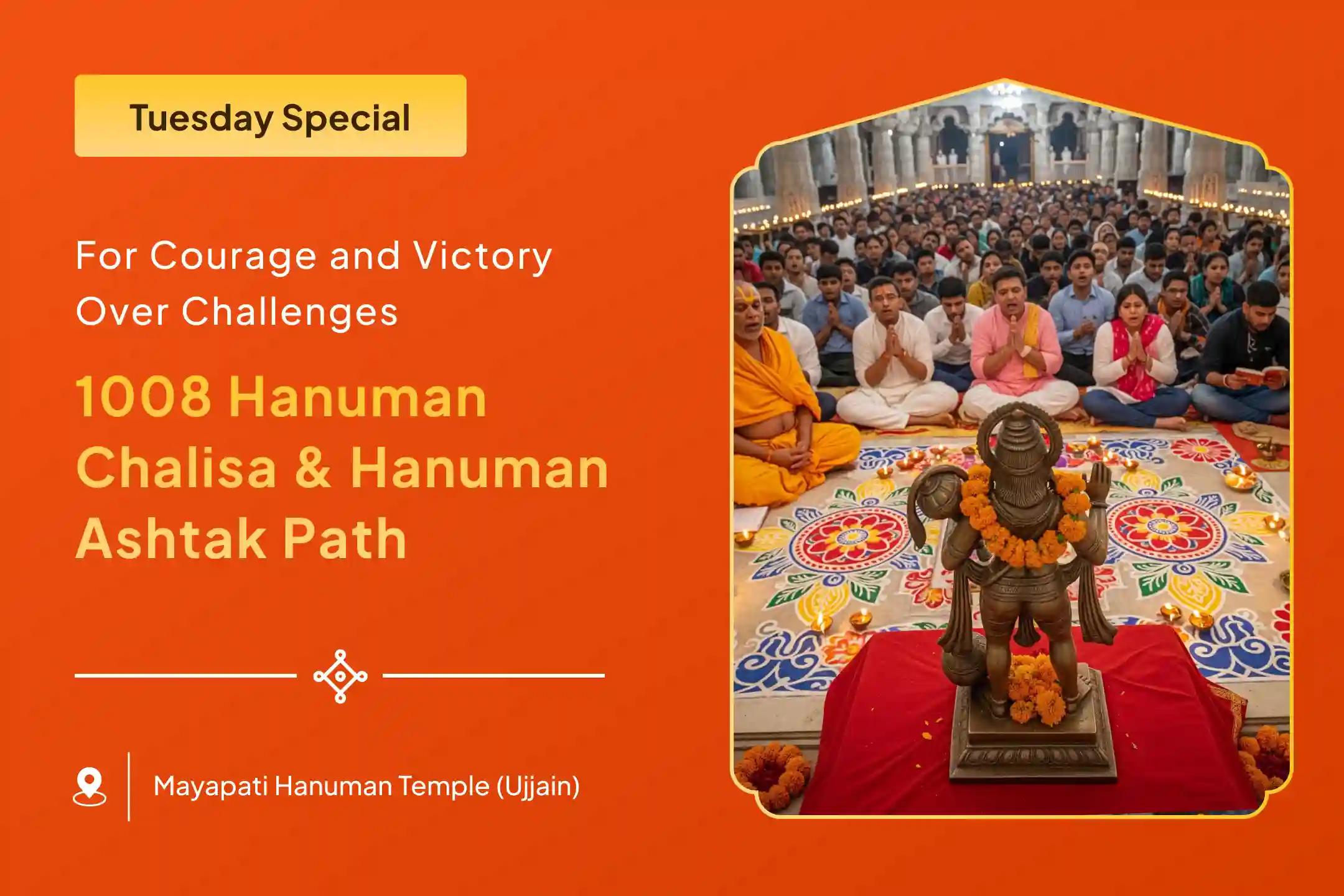🚩 On Tuesday, experience divine strength and courage through 1008 Hanuman Chalisa recitations and the Sankat Mochan Hanuman Ashtak Path 🚩