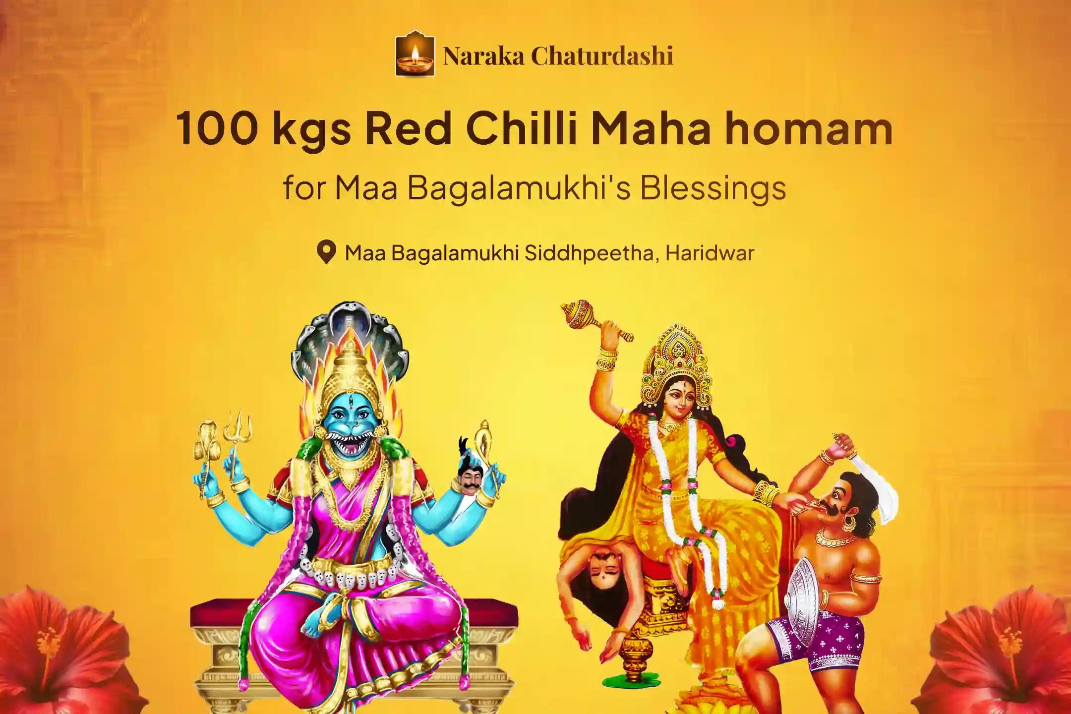 Participate in the Narak Chaturdashi Victory over Enemies Special 100 Kg Red Chilli Agni Ahuti Maha Homam, Bagalamukhi-Pratyangira Puja for Blessings for Victory over Enemies and Successful Outcomes in Legal Cases
