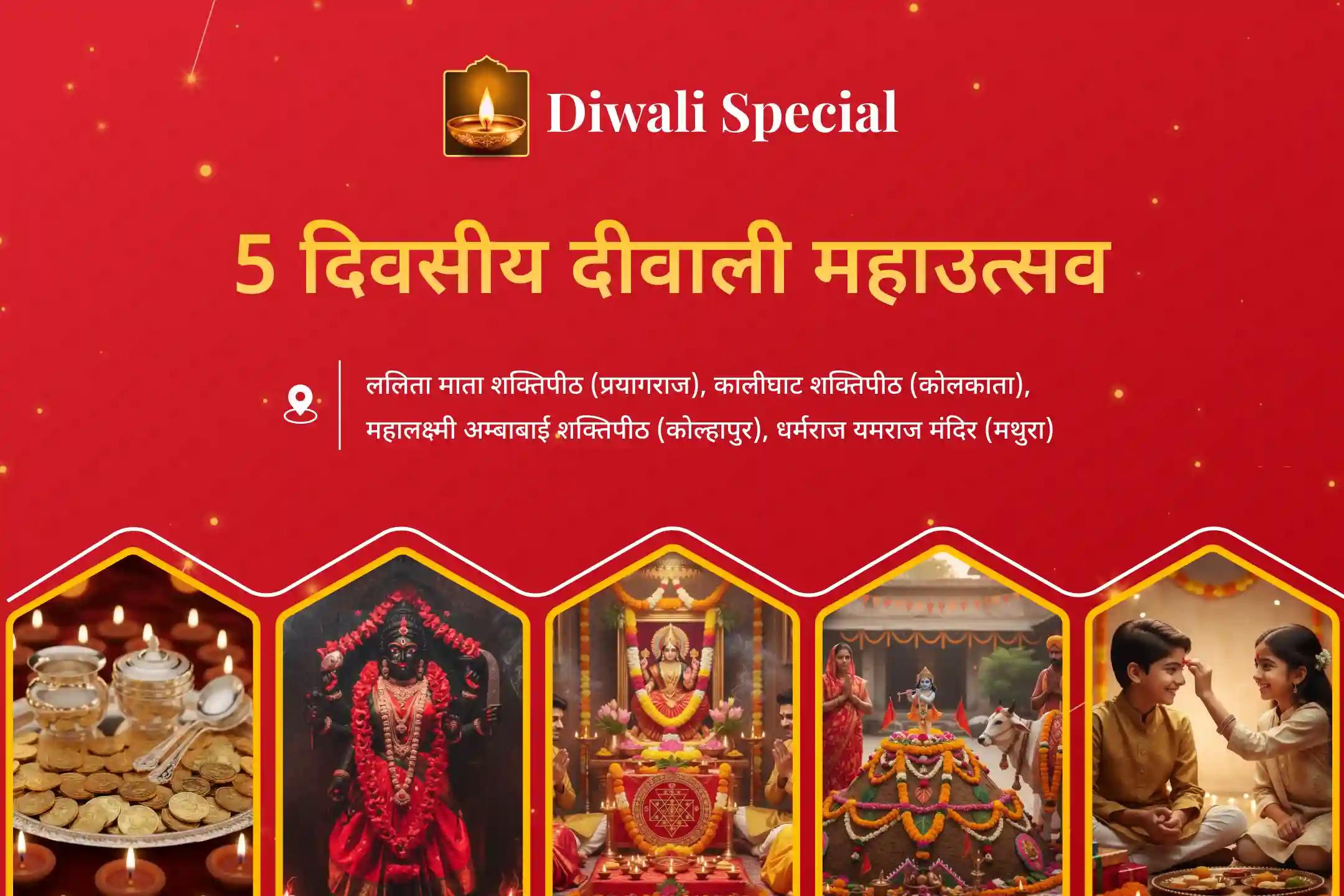 🕉️ धनतेरस से भाई दूज तक 5 दिन 3 शक्तिपीठ और 2 बड़े तीर्थ स्थलों में दिव्य उत्सव से पाएं समृद्धि का दैवीय आशीर्वाद 🕉️
