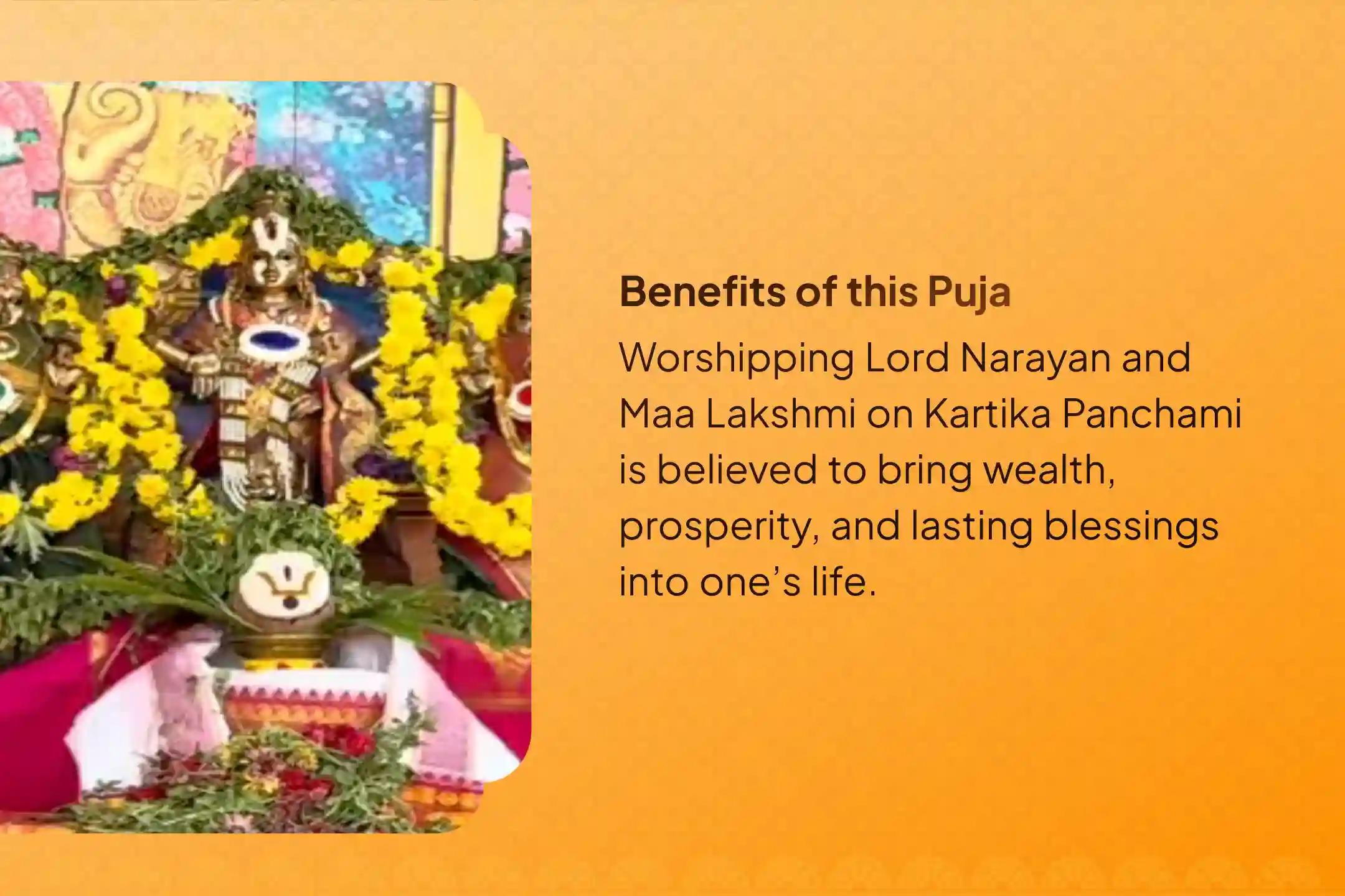 Participate in the Kartika Panchami Lakshmi Special Lakshmi-Narayan Puja, Sri Sukta Parayanam, and Kanakdhara Stotra Parayanam for the blessings of immense wealth and abundance