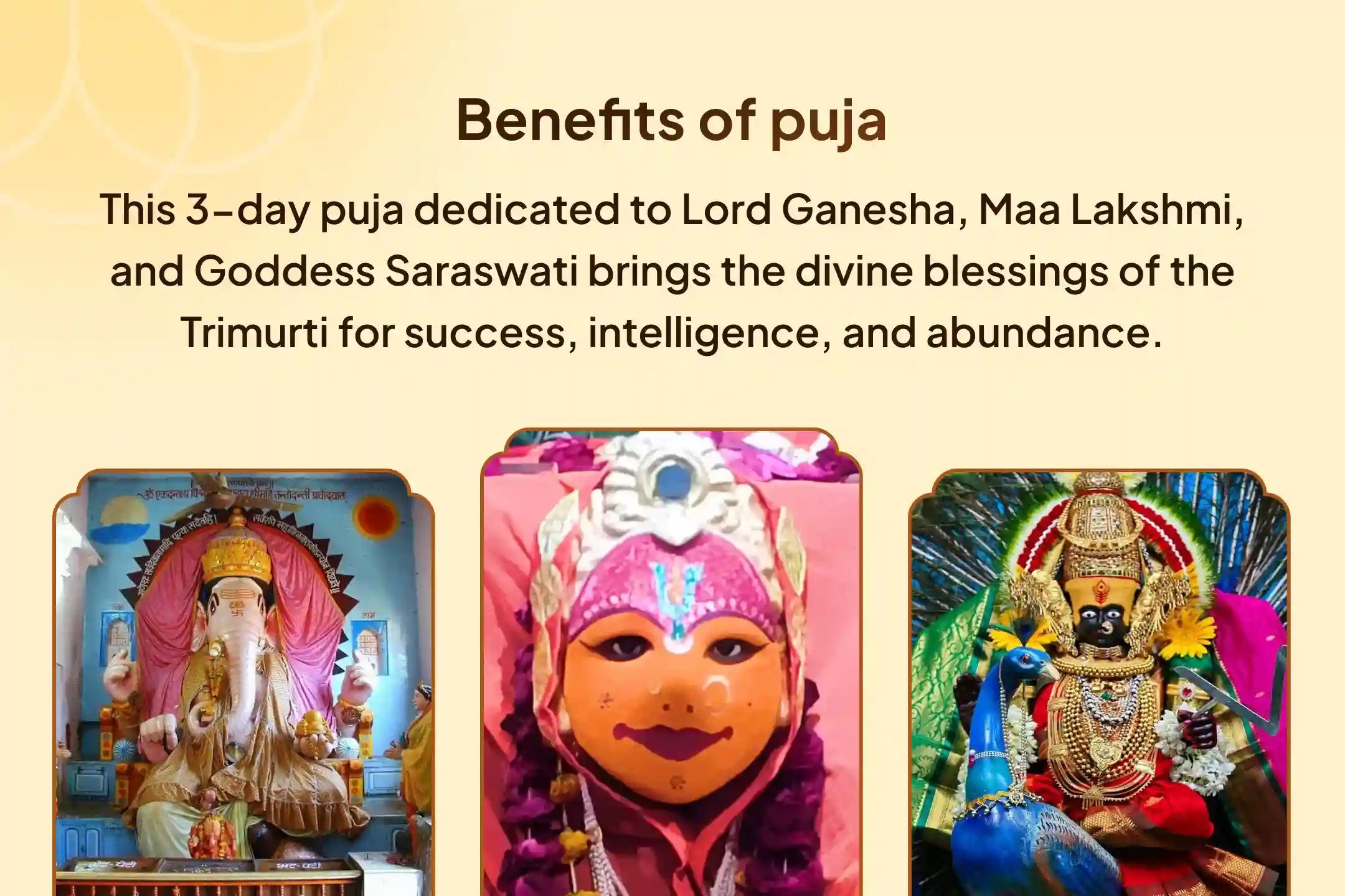 True success comes from the balance of wisdom, wealth, and knowledge - a rare opportunity to receive blessings from Lord Ganesha, Maa Lakshmi, and Maa Saraswati at 3 sacred temples!