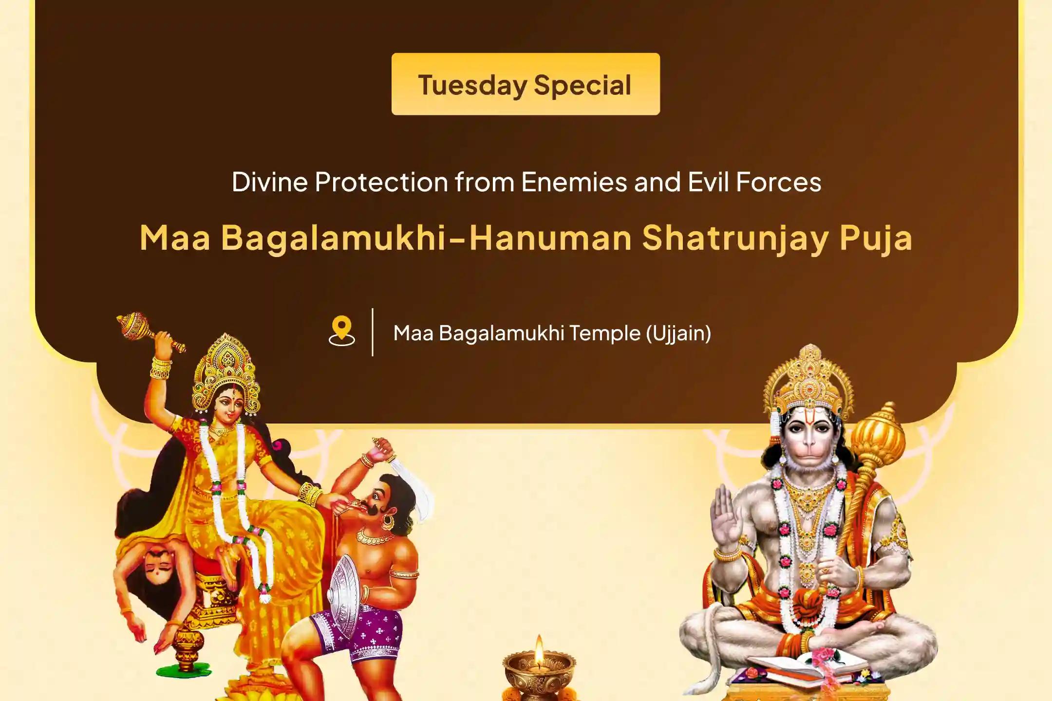 ✨ Experience the combined divine power of Maa Bagalamukhi and Lord Hanuman to defeat enemy conspiracies and remove negativity from your life.🔥