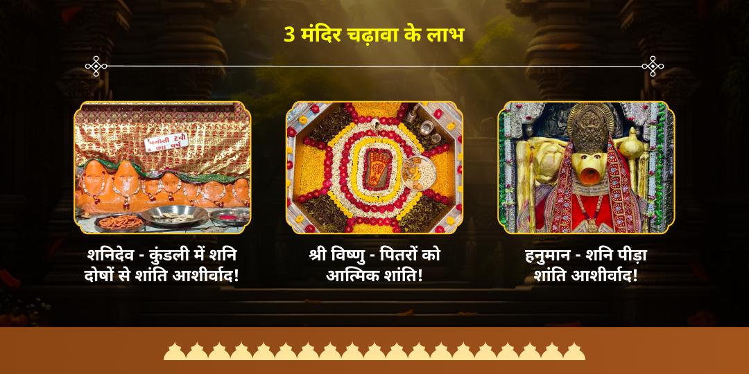 शनि एकादशी सर्वबाधा नाशक विष्णु, शनि, हनुमान 3 मंदिर चढ़ावा