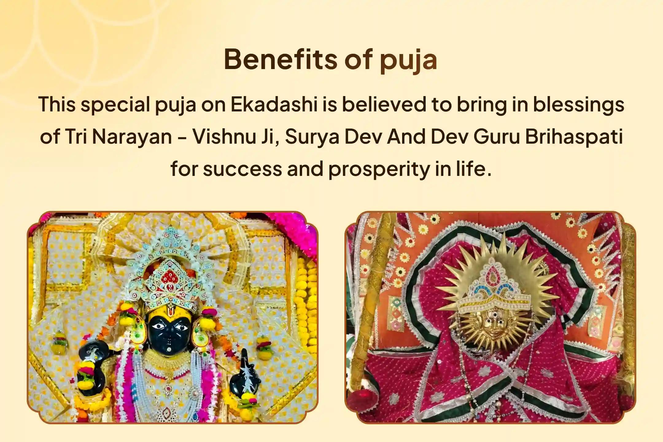 Are unexpected obstacles blocking your path to success and health, making you feel weak and unsupported? The combined divine power of Lord Vishnu, Surya Dev, and Brihaspati Dev (Guru) on this sacred Ekadashi can clear all obstructions ✨ 
