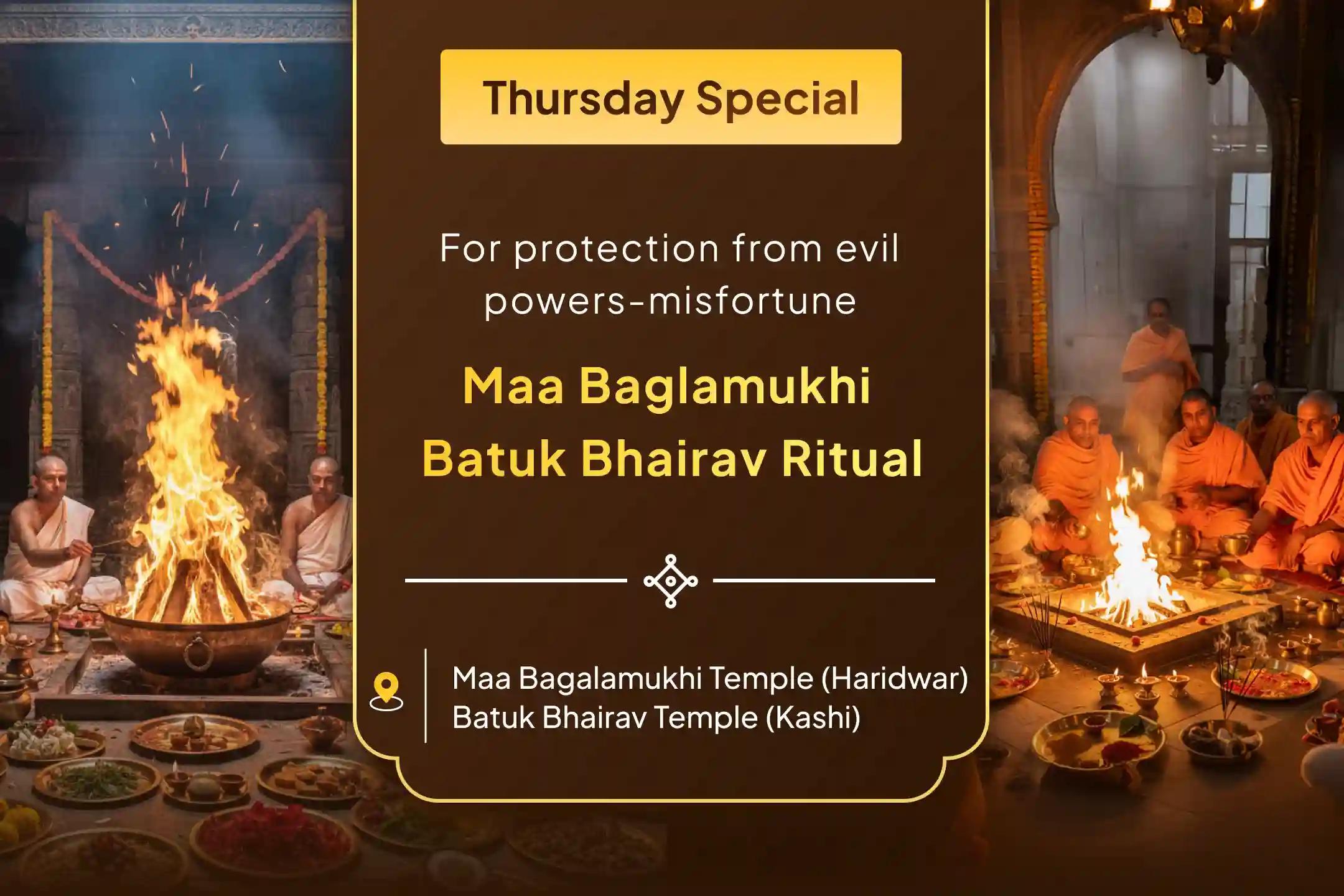 🛕 Receive the divine blessing of relief from bad energies and misfortune through the combined worship of Maa Baglamukhi and Shri Batuk Bhairav 🛕