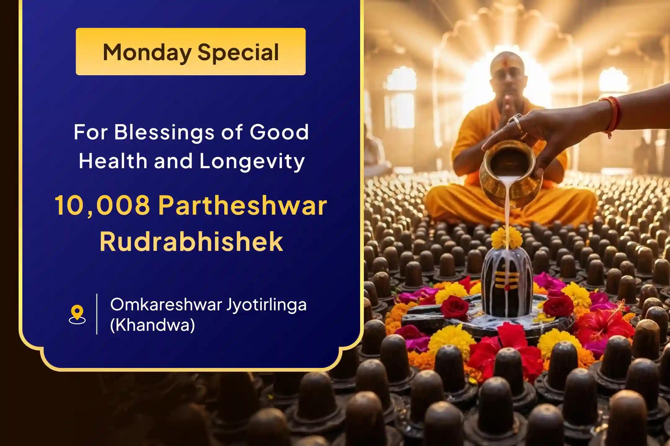 Join the Grand Partheshwar Rudrābhiṣek at Omkareshwar Jyotirlinga, Seeking Grace for Health and Long Life.🔱 