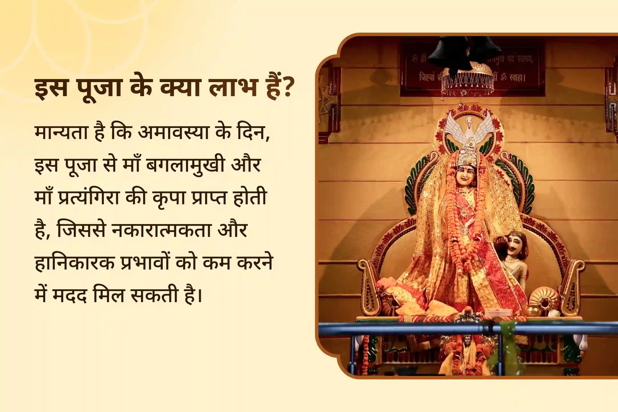 इस अमावस्या माँ की दिव्य कृपा प्राप्त करें और 100 किलो लाल मिर्च अग्नि आहुति महायज्ञ, बगलामुखी-प्रत्यंगिरा कवच अनुष्ठान तथा 1,25,000 मूल मंत्र जप के माध्यम से नकारात्मक ऊर्जाओं से राहत का आशीष पायें।