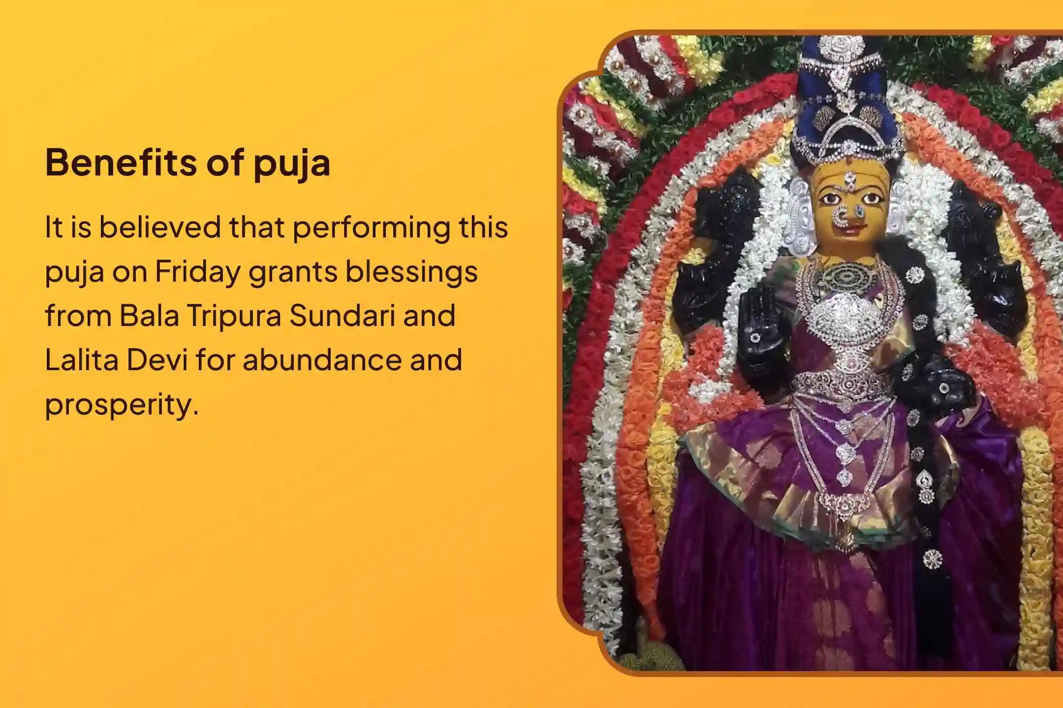Participate in the Friday Rajarajeshwari Special Bala Tripura Sundari Mantra Japam, Lalita Sahasranaam Parayanam, and Rajrajeshwari Homam to get the blessings of material abundance and prosperity.