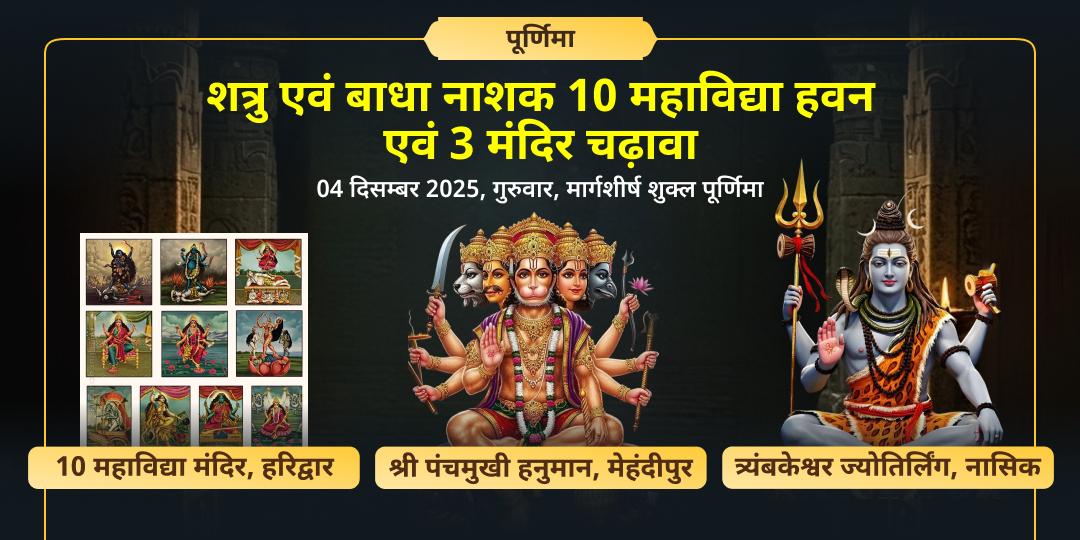 पूर्णिमा 10 महाविद्या हवन, पंचमुखी हनुमान एवं त्र्यंबकेश्वर ज्योतिर्लिंग 3 मंदिर चढ़ावा